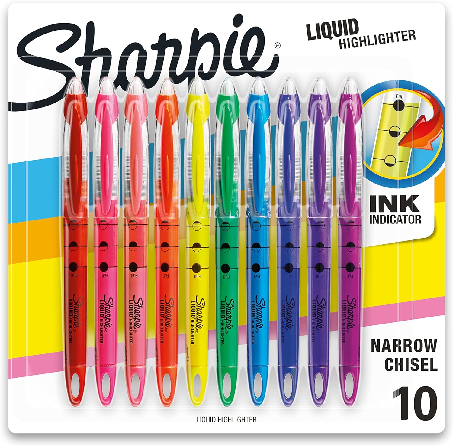 SHARPIE Liquid Highlighter, Chisel Tip Highlighters, Assorted Colors, 10 Count