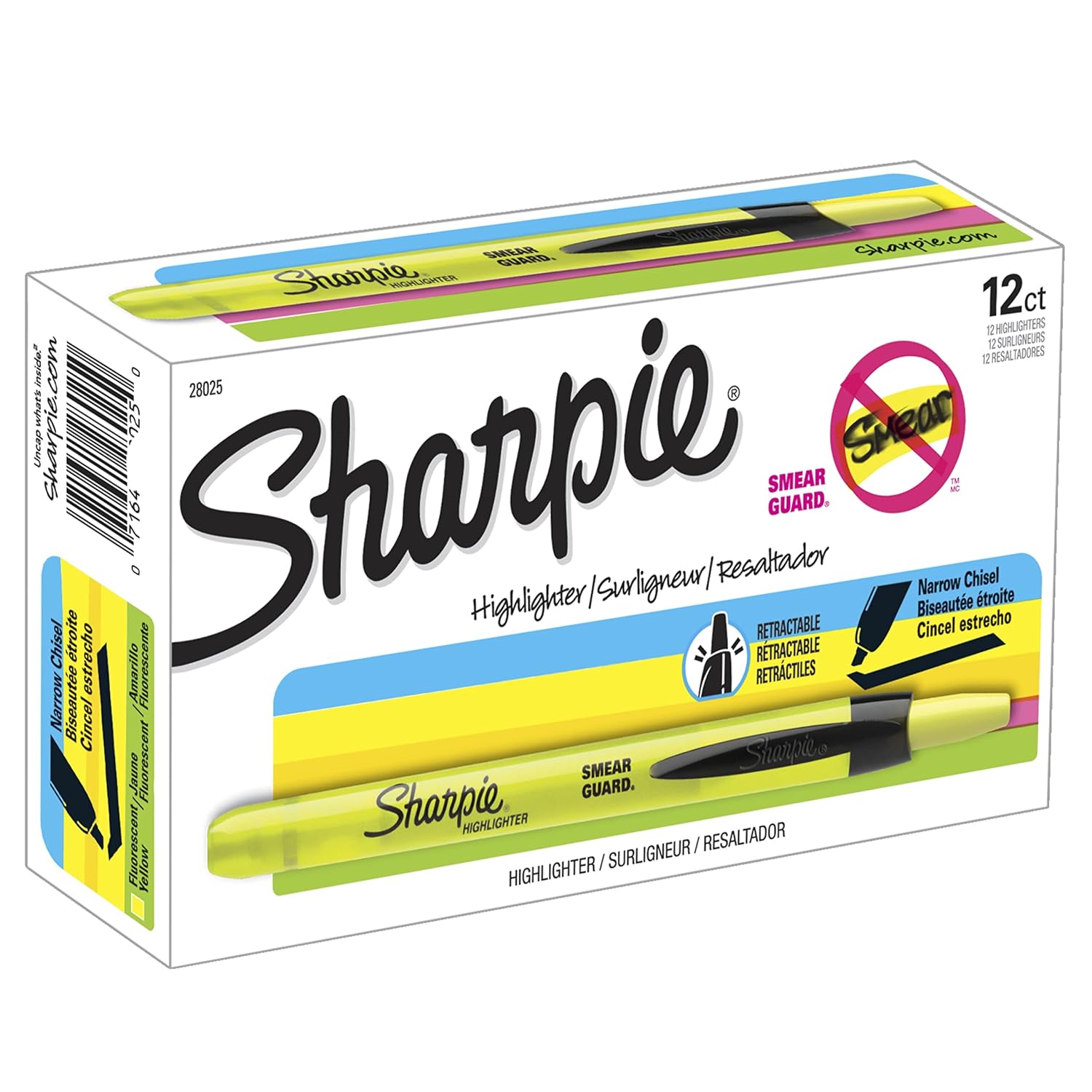 SHARPIE Retractable Highlighters, Chisel Tip, Fluorescent Yellow, 12 Count