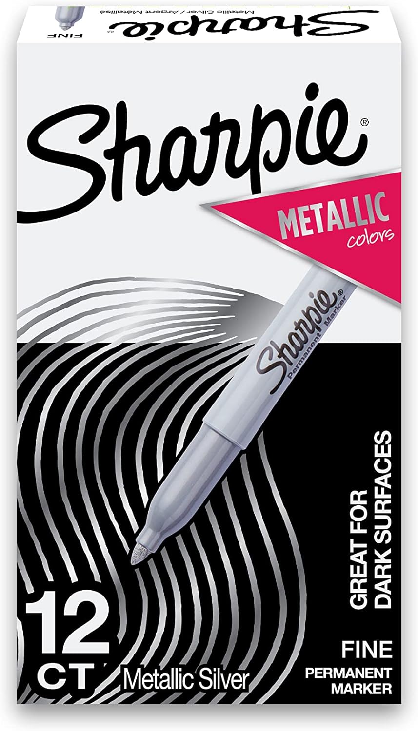 SHARPIE Metallic Permanent Markers, Fine Point, Silver, 12 Count