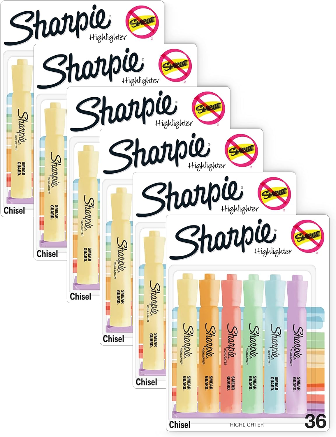 SHARPIE Tank Highlighters, Mild Pastel Colors, Assorted, Chisel Tip, 36 Count