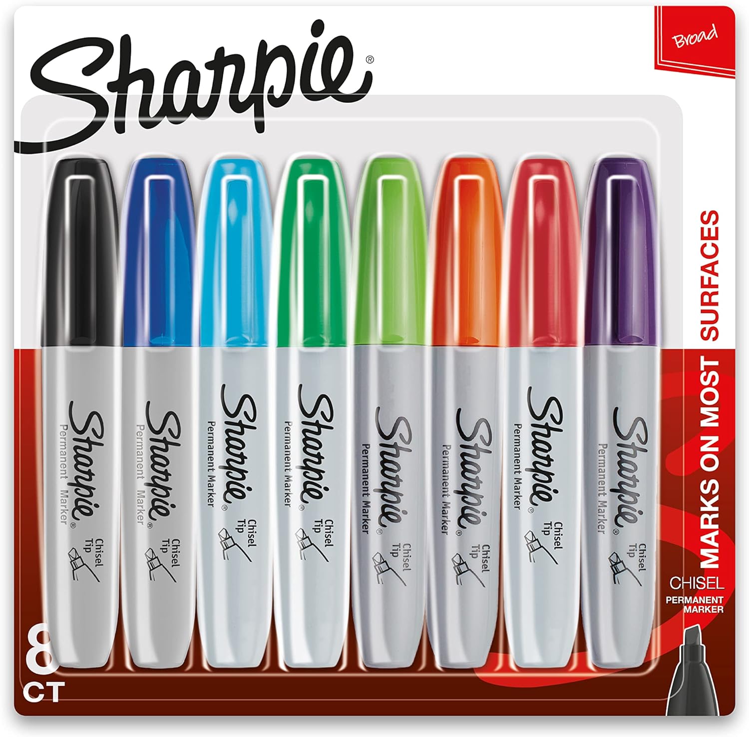 SHARPIE Permanent Markers, Chisel Tip, Classic Colors, 8 Count