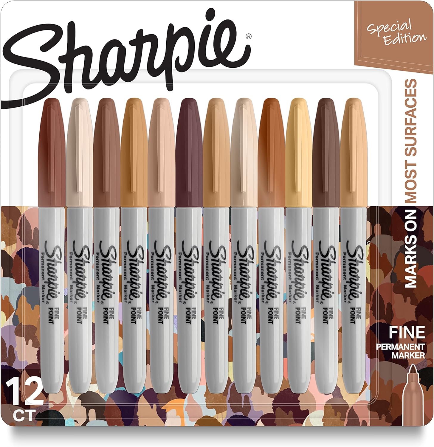 SHARPIE Permanent Markers, Portrait Colors, Fine Point, Assorted, 12 Count