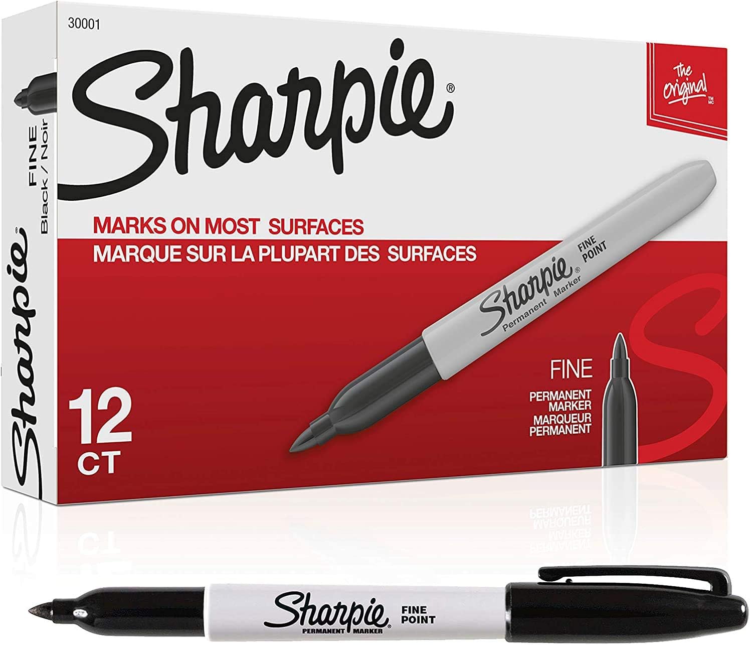 Markers Sharpie SAN-30001 Fine Point Permanent, Black; 12/Pk