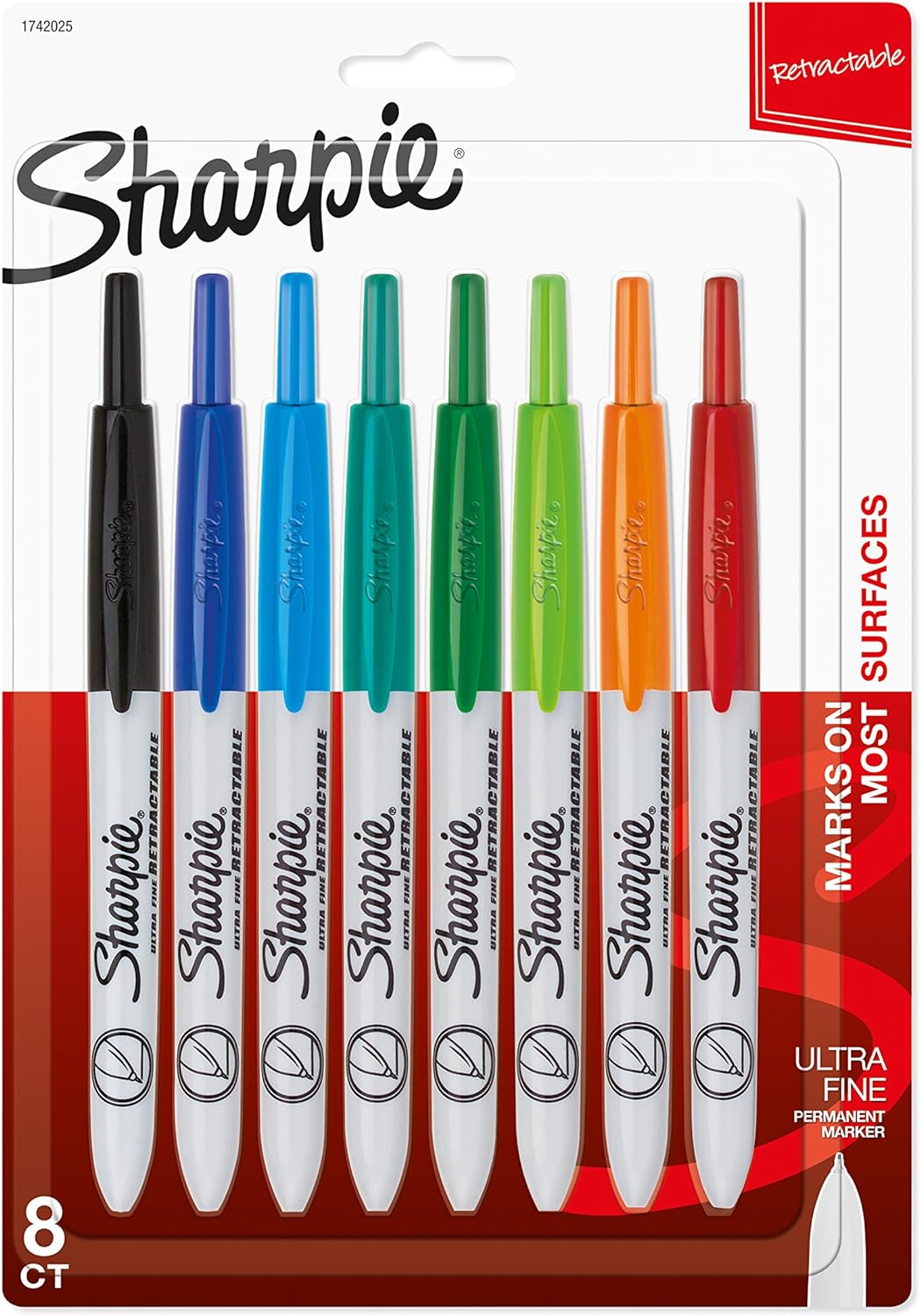 SHARPIE Retractable Permanent Markers, Ultra Fine Point, Assorted Colors, 8 Count