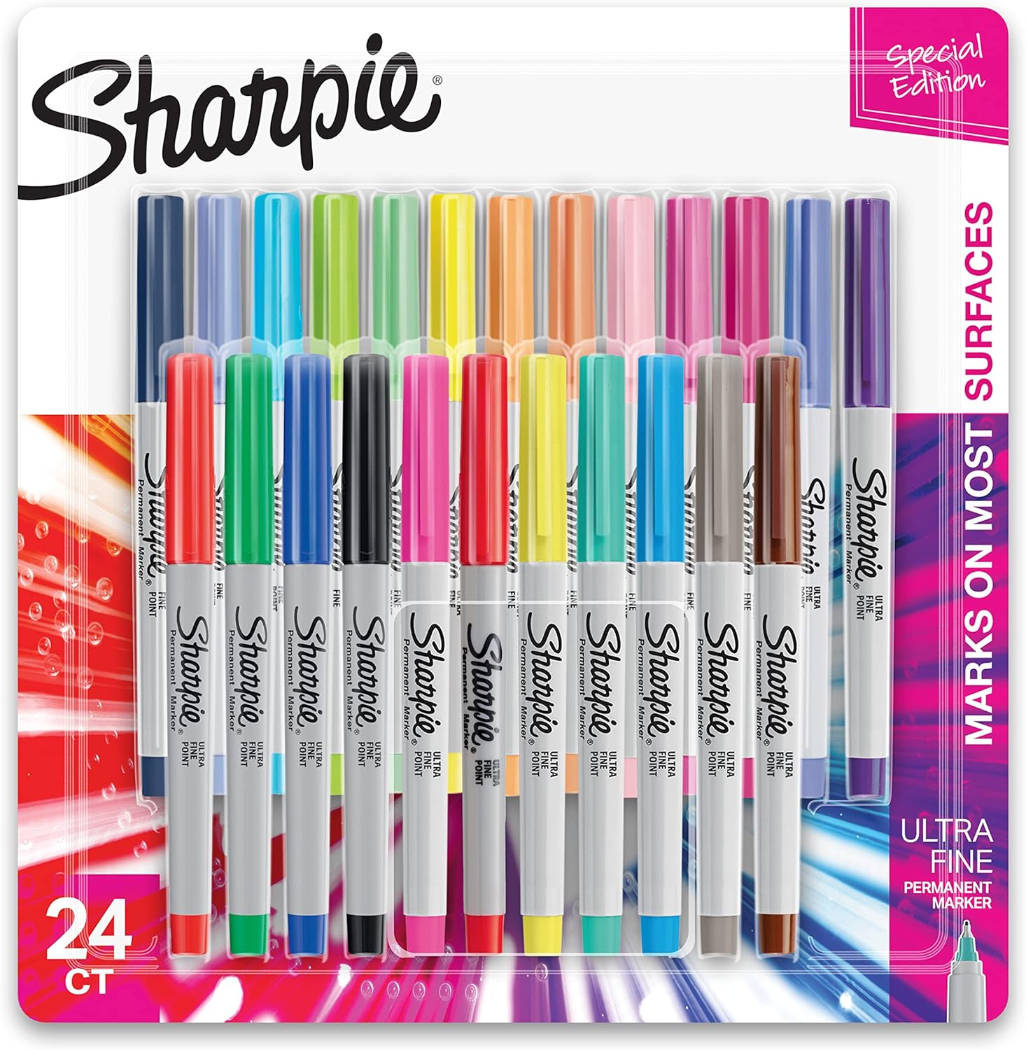 SHARPIE Color Burst Permanent Markers, Ultra Fine Point, Assorted Colors, 24 Count