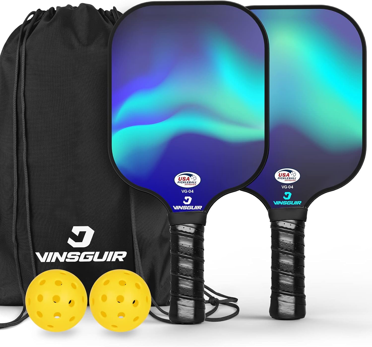 VINSGUIR Pickleball Paddles, USAPA Approved Pickleball Paddles Set of 2, Lightweight Fiberglass Pickleball Set, Pickleball Paddles Set of 4 with Rackets& Carry Bag Pickleball Gifts for Beginners