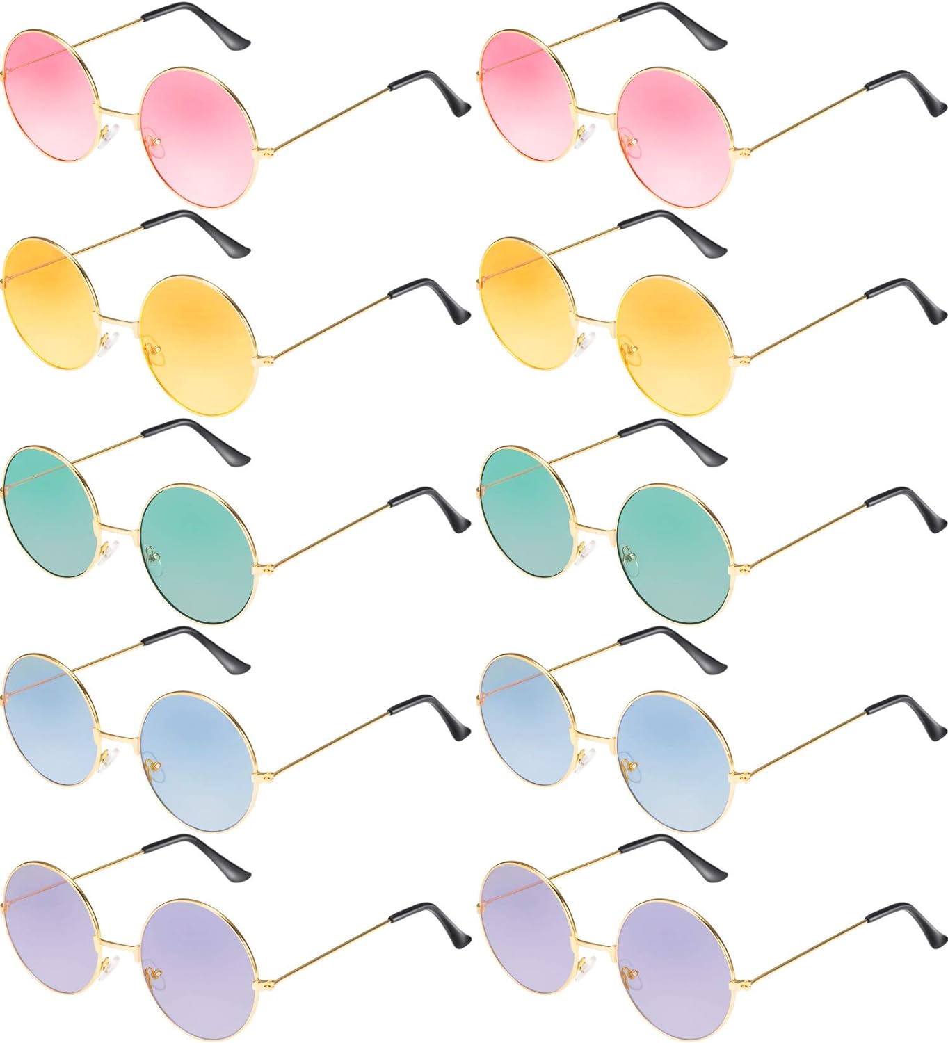 Blulu 10 Pairs John Hippie Sunglasses Retro Round 60' Style Circle Sunglasses Eyewear for Men Women Costumes Parties Gifts