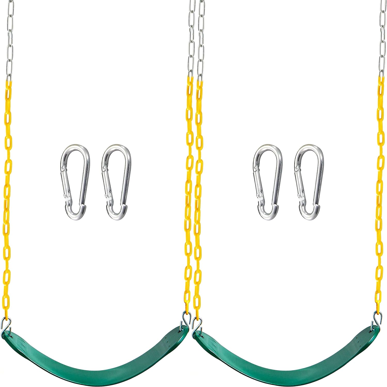 TURFEE 2 Pack Green Swing Seats Heavy Duty with 66 Chain Accessories Replacement with Snap Hooks for Kids Outdoor Play Playground, Trees, Swing Set (Green)