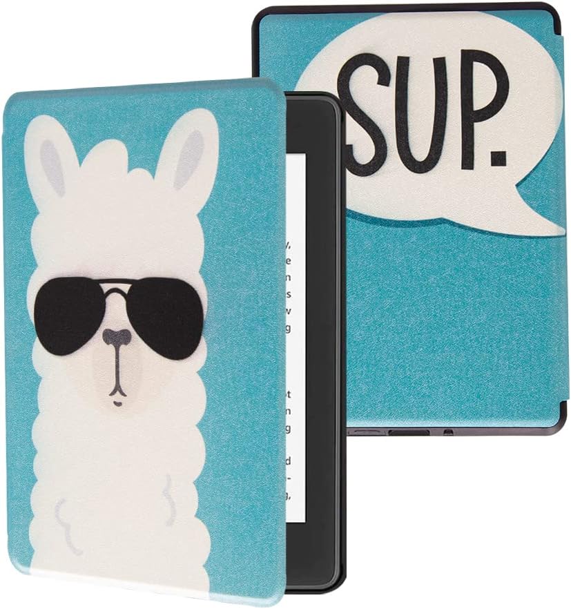 QIYI Case for 6.8 Kindle Paperwhite (11th Generation-2021) & Kindle Paperwhite Signature Edition, Kids eBook Reader Covers Cute PU Leather Smart Cover with Auto Wake/Sleep - Llama in Sunglasses