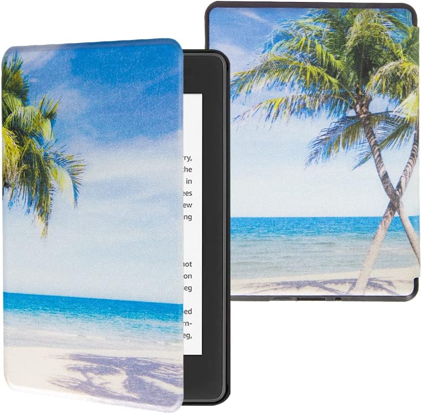 QIYI Case for 6.8 Kindle Paperwhite (11th Generation-2021) & Kindle Paperwhite Signature Edition, Beach Scene eBook Reader Covers PU Leather Smart Cover with Auto Wake/Sleep - Seaside Palm Trees