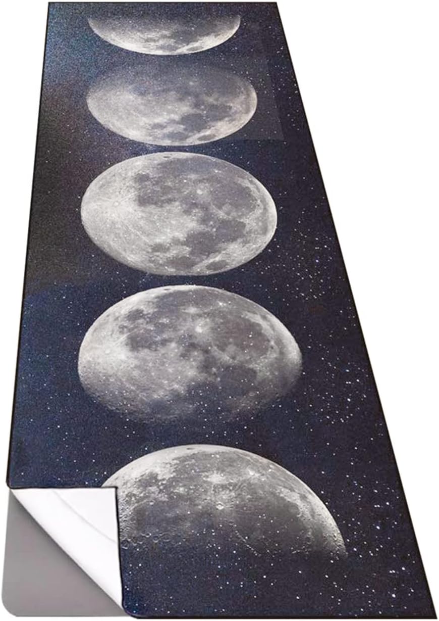 QiyI Yoga Mat Towel with Corner Pockets, Non Slip Sweat Absorbent Hot Yoga Towels, Soft Yoga Blankets with Travel Bag, Skidless Mat Cover for Workout, Gym, Fitness - 70x26, Moon Phases
