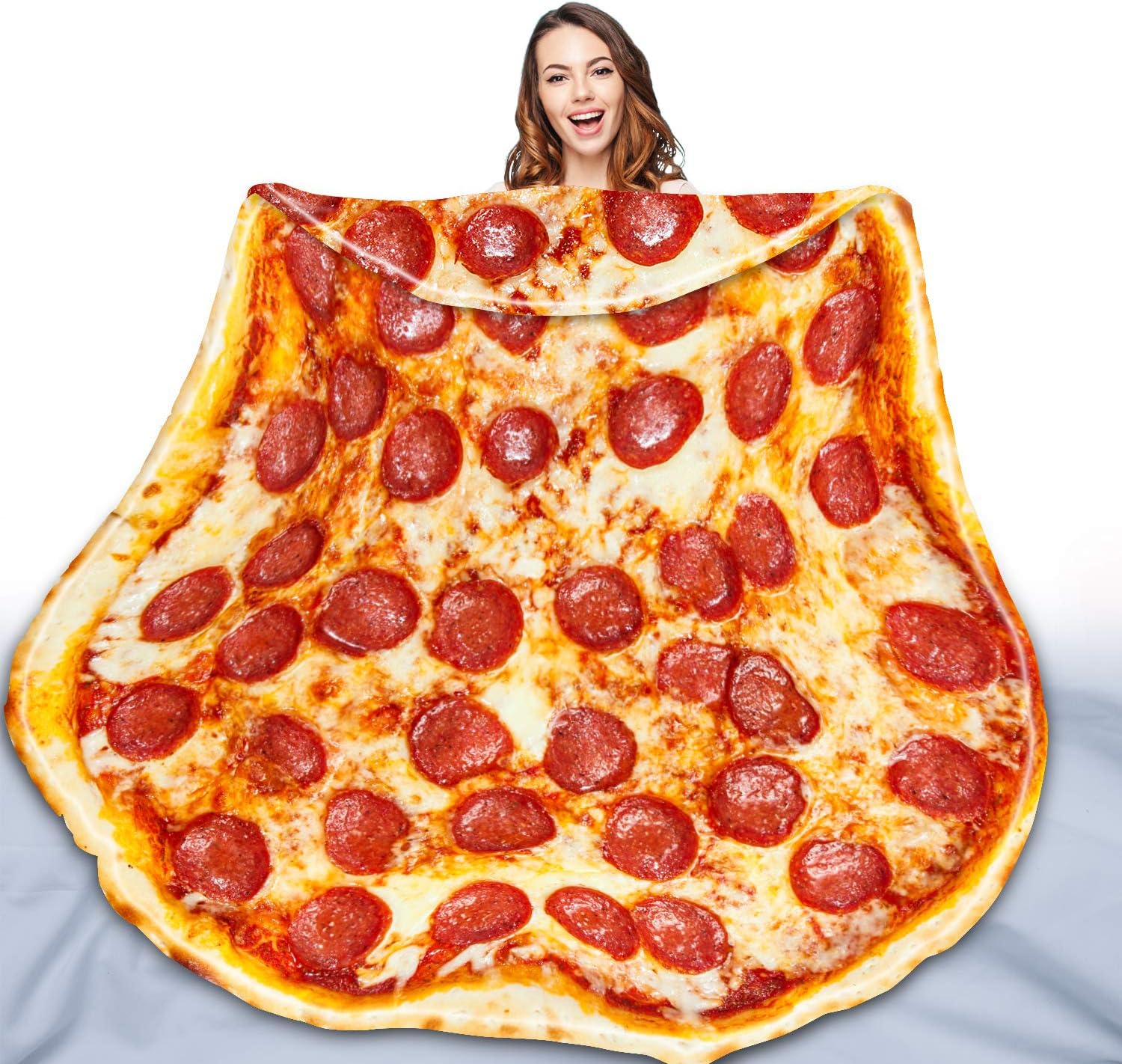 QiyI Pizza Blanket 2.0 Double Sided for Adult and Kids, Giant Food Throw Blanket Funny Thanksgiving Gifts, Christmas Novelty Gift Round Taco Blanket, Warm Soft Tortilla Blanket 60 in Diameter, Red