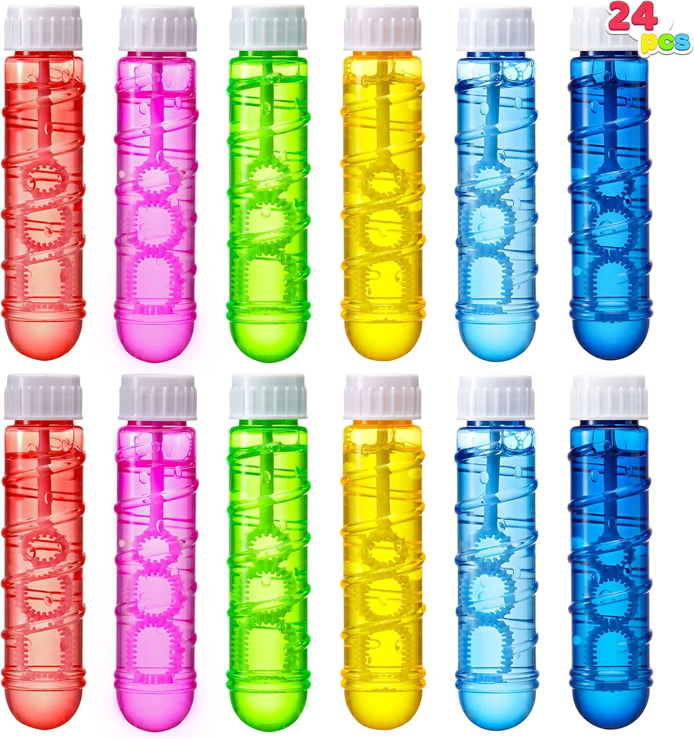 Sloosh 24 Pack 2oz Bubble Liquid Clear Bottle with Wand Set for Kids' Bubble Toys Summer Bubble Fun Activity, Easter, and Assortment Party Favors