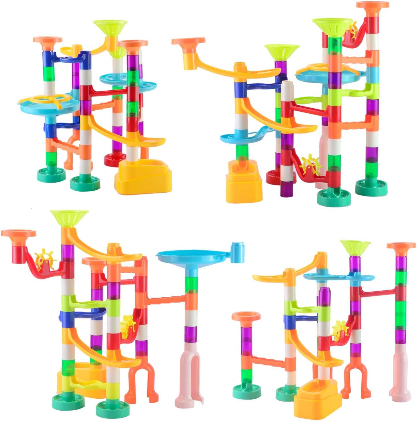 120Pcs Marble Run Toy Set, Construction Building Blocks Toys for STEM Education (75 Plastic Pieces + 45 Glass Marbles)