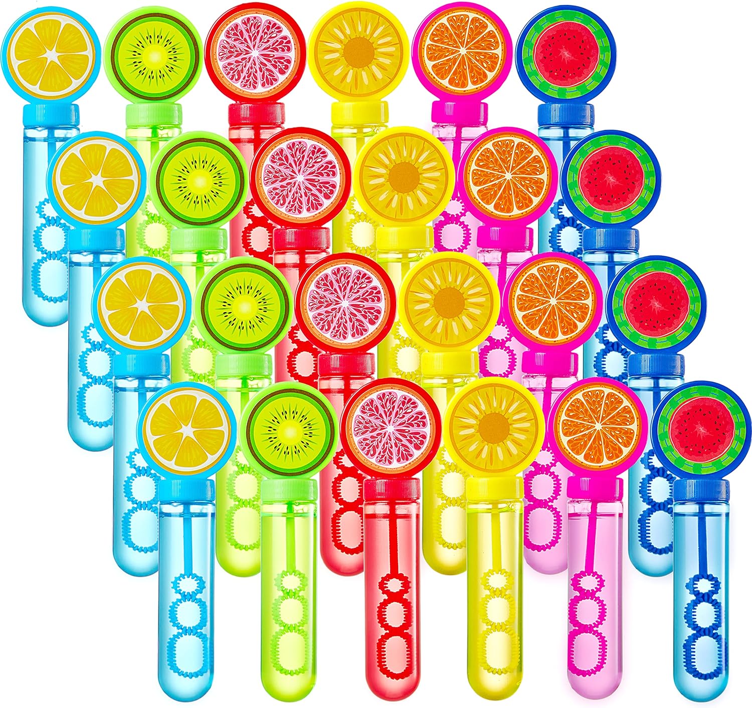 Sloosh 24 Pack Fruits Mini Bubble Wands (2 oz) for Kids Bubble Toys, Summer Bubble Fun Activity, Easter, Themed Birthday Wedding, Assortment Party Favors Gift