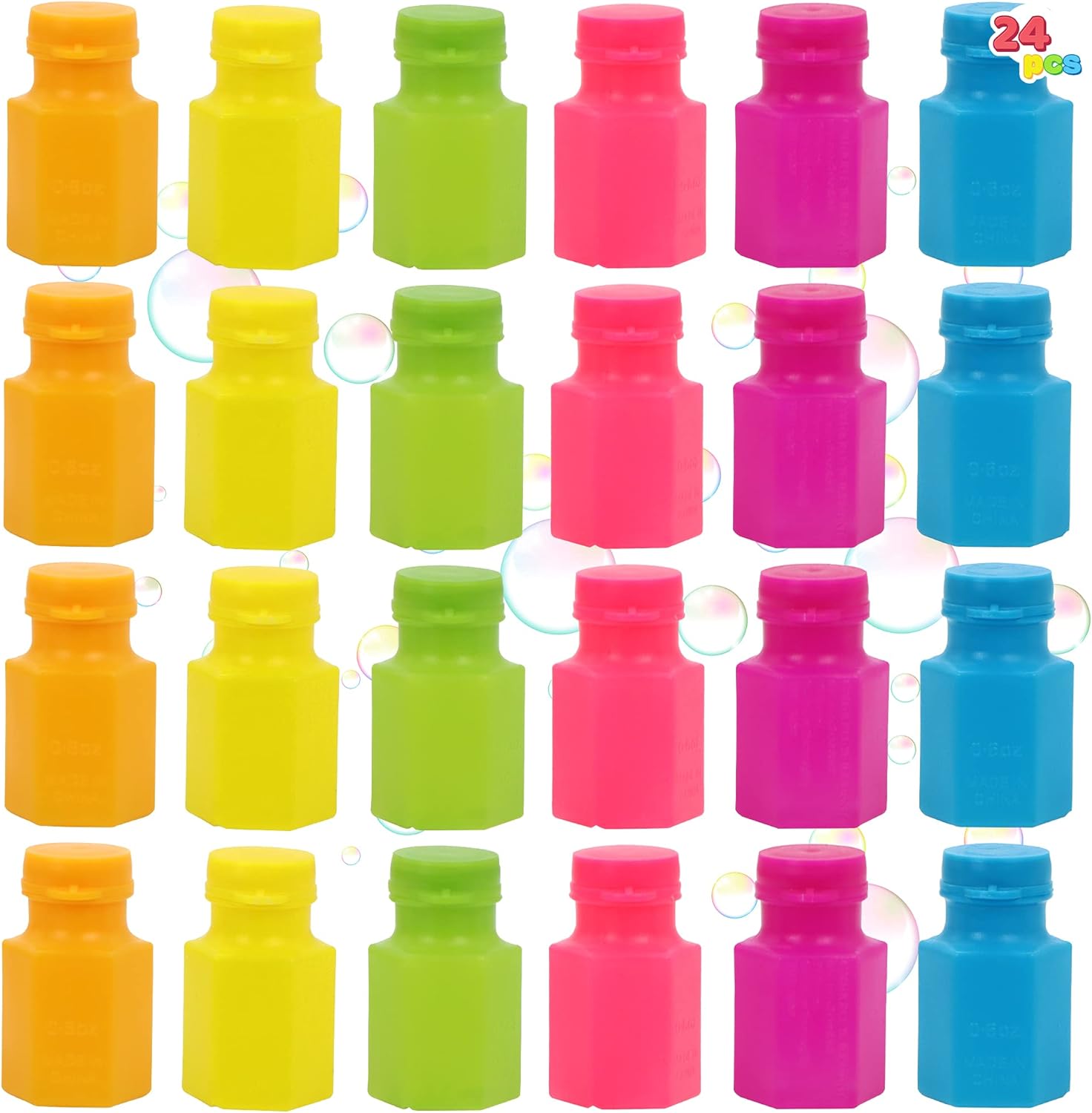 JOYIN 24 pcs Mini Bubble Bottles with Wand Assortment for Kids, Bubble Blower for Bubble Blaster Party Favors, Summer Toy, Birthday, Outdoor & Indoor Activity, Bath Time