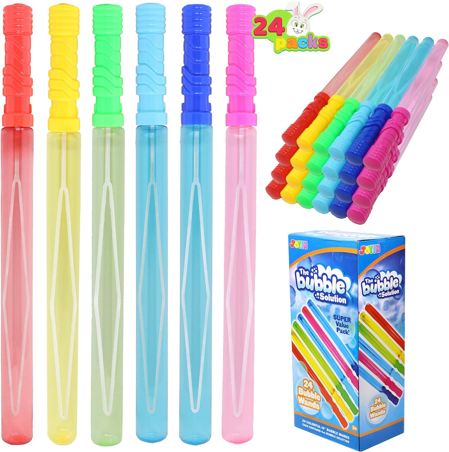 JOYIN 24 Pack 14.6 Big Bubble Wands Bulk (2 Dozen) for Summer Toy, Outdoor/Indoor Activity Use, Easter, Bubbles Party Favors Supplies for Kids