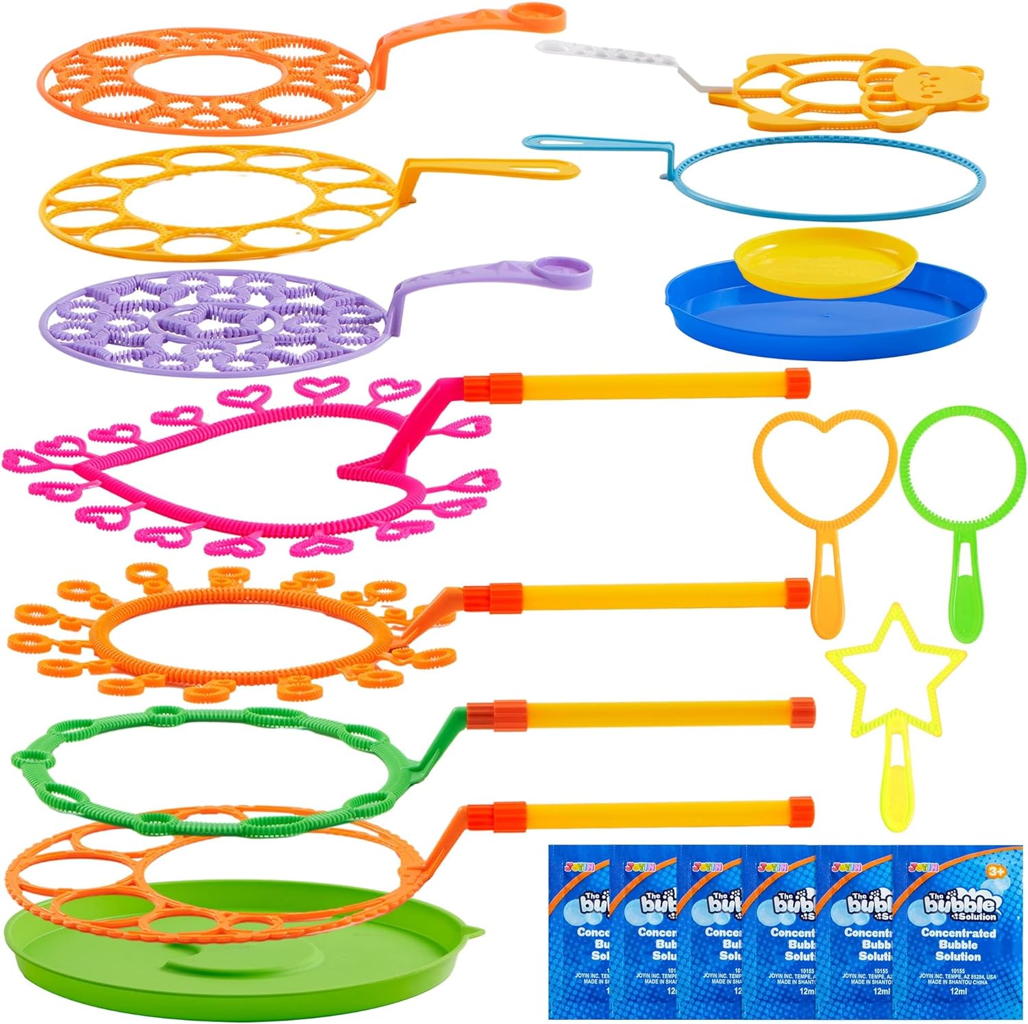 JOYIN Big Bubble Wands Set with with Tray, 21 Giant Bubble Wands Bulk for Kids, Summer, Outdoor Play Period & Birthday Party & Games, 6 Pcs Bubble Solution Suitable, Suitable for All Age People