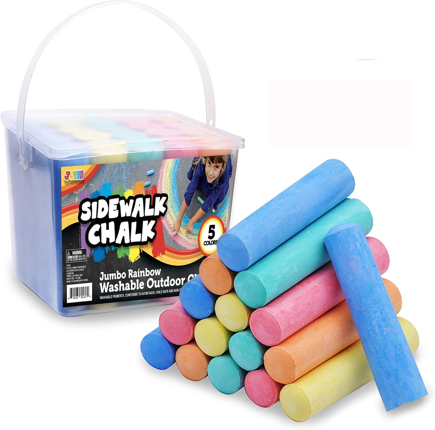 20 PCS Jumbo Washable Outdoor Bulk Chalk Non-Toxic Sidewalk Chalks Set for Art Play, Painting on Chalkboard and Playground Toy