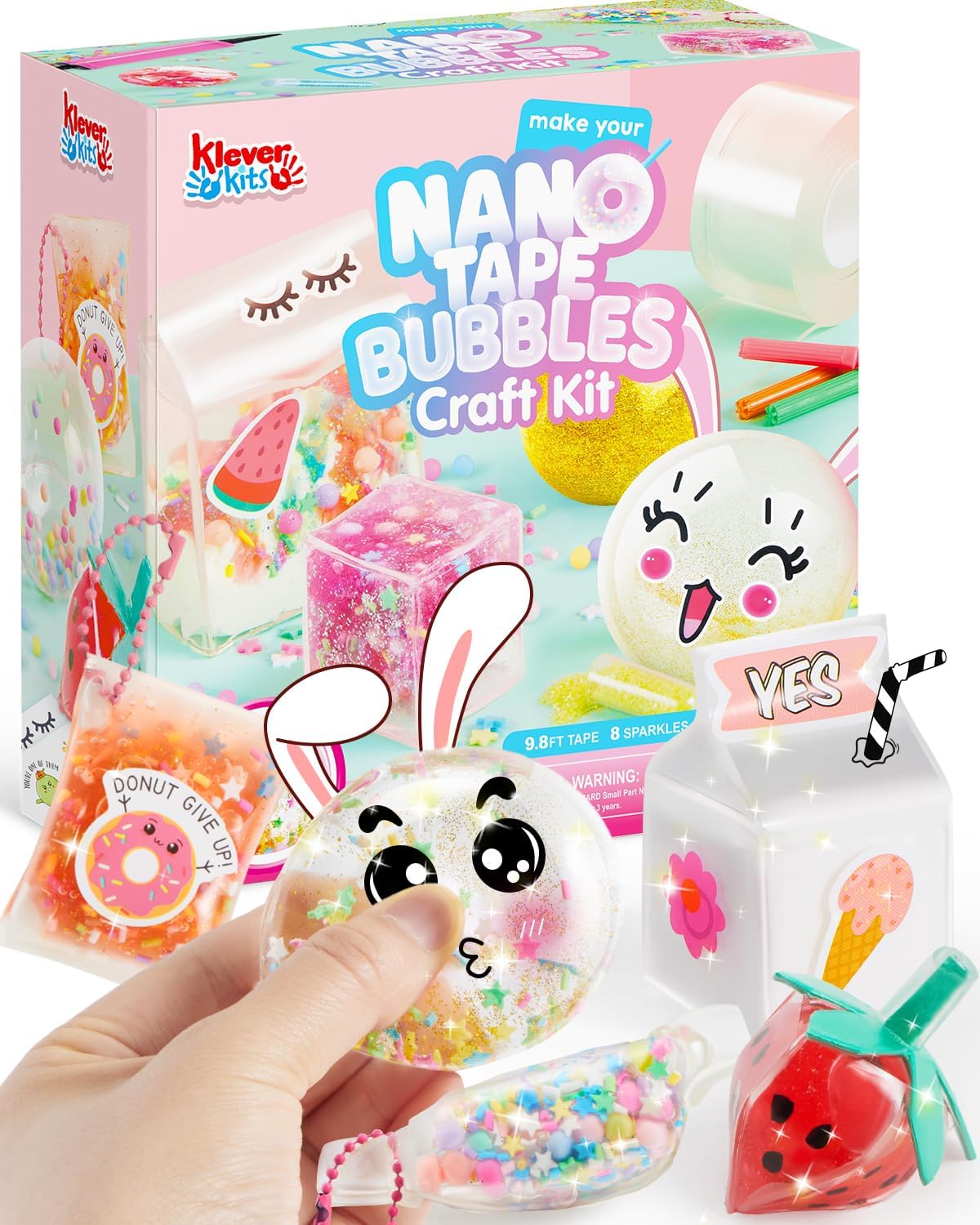 Nano Tape Bubble Kit for Kids, 35 Pcs Nano Tape Craft w/Slime, Foam, Glitter, 300+ Fillings, DIY Plastic Bubbles Balloon, Elastic Party Favors Gifts, Fidget Toy for Girls, Boys Age 18+