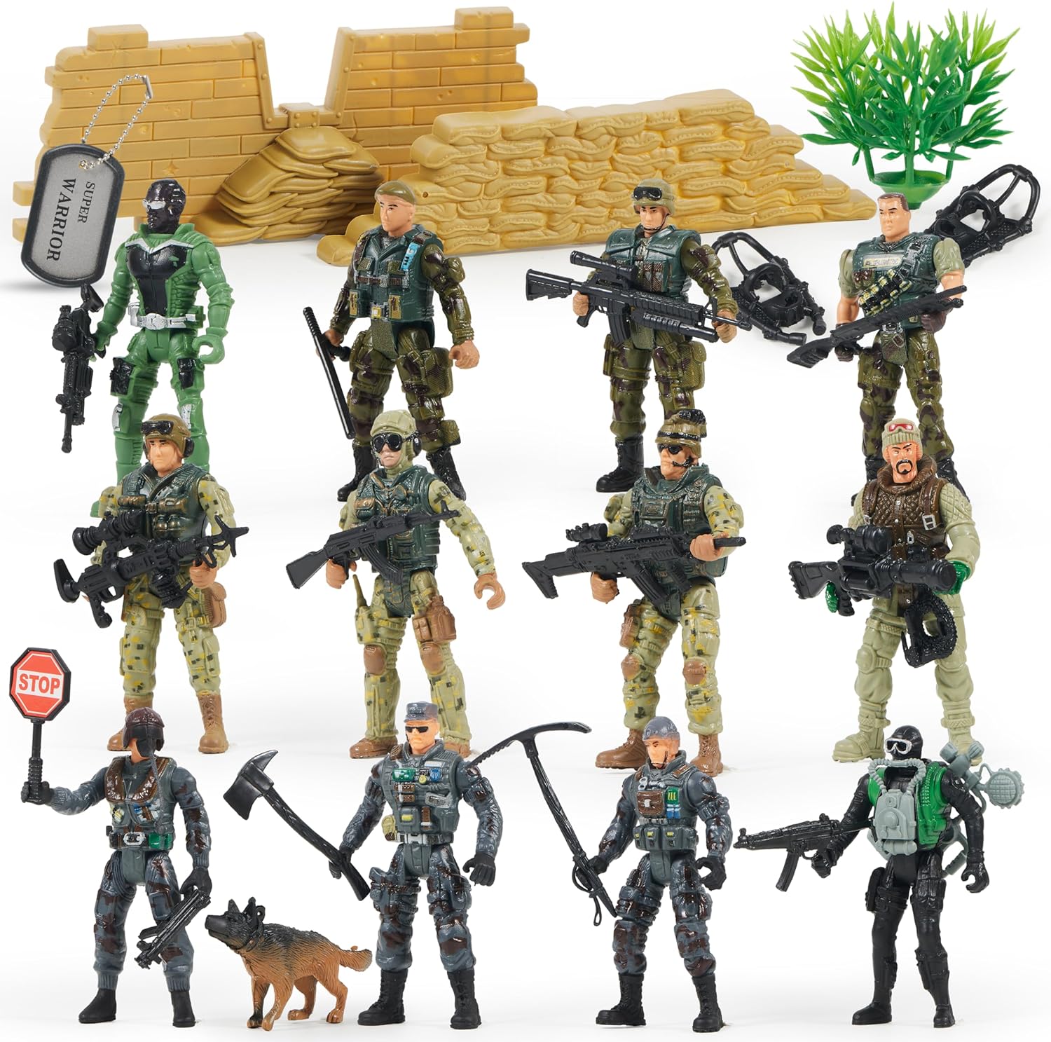 JOYIN 16 PCs Army Men Playset with 12 Realistic Army Ranger Men Action Figures and Weapon Gear Accessories, Military Soldiers Action Figures Playset for Boys Gift