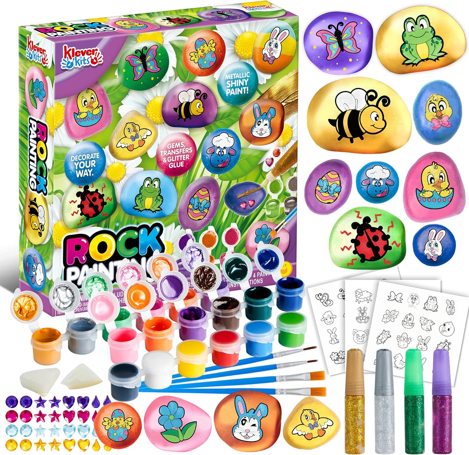 JOYIN 12 Rock Painting Kit, Arts and Crafts Gifts for Boys and Girls Ages 4-12, DIY Art Supplies, Craft Activities Kits, Kid Toys for 4 , Family Creative Activity, Toddler Birthday Gifts, Kids Gifts