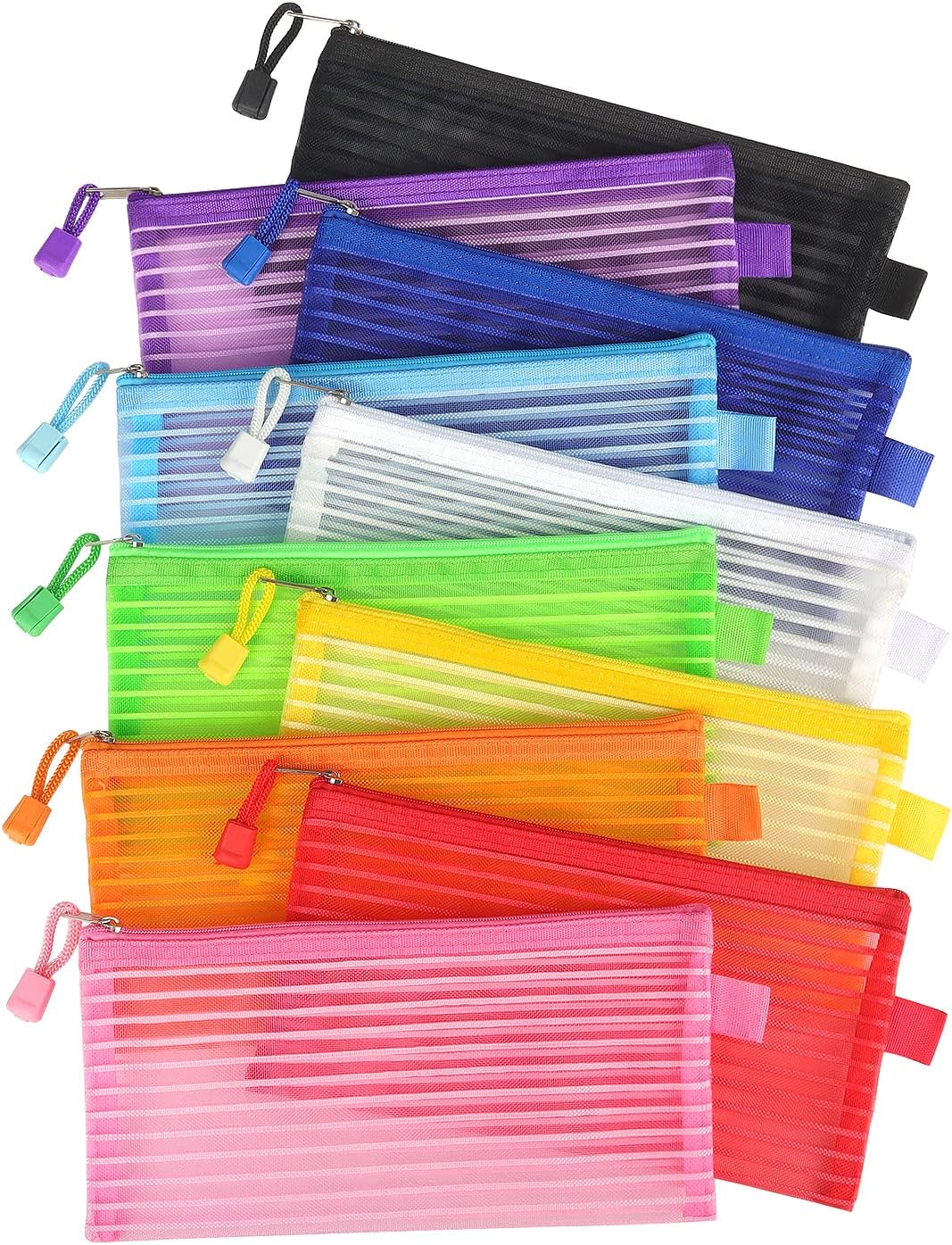 Tamaki 10 Pack Zipper Mesh Pouch Pencil Pouch Multicolor Pen Bag Multipurpose for Office Supplies Travel Storage Bags, 10 Colors