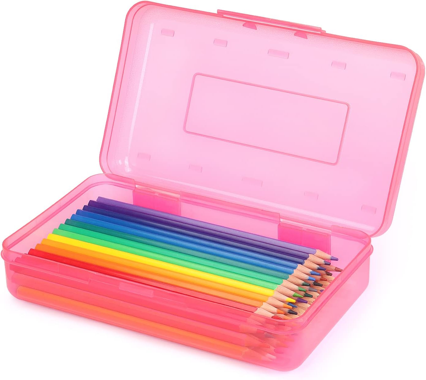 Tamaki 1 Pack Plastic Pencil Box Large Capacity Pencil Boxes Clear Boxes with Snap-tight Lid Stackable Design and Stylish Office Supplies Storage Organizer Box, Pink