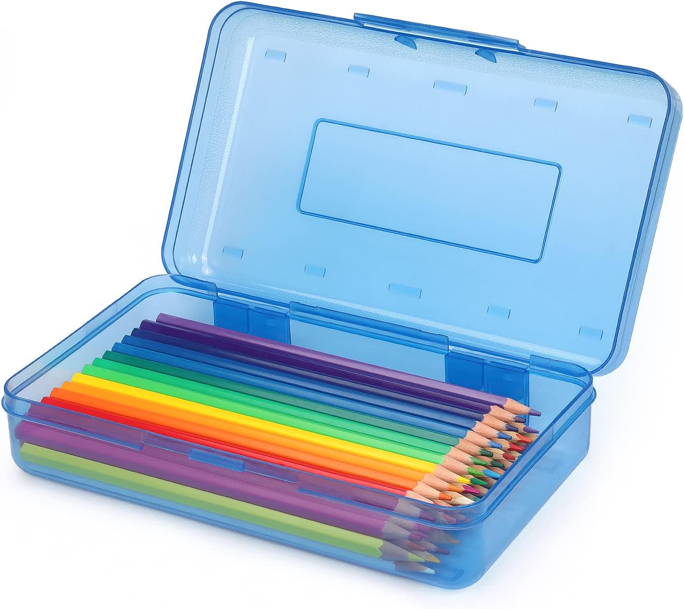 Tamaki 1 Pack Plastic Pencil Box Large Capacity Pencil Boxes Clear Boxes with Snap-tight Lid Stackable Design and Stylish Office Supplies Storage Organizer Box, Blue