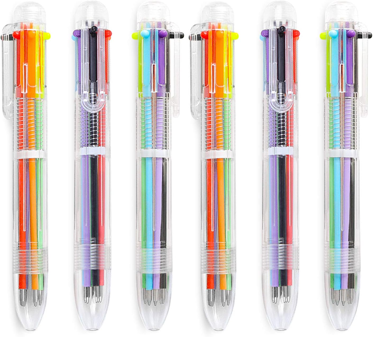 Hutou 6 Pack 0.5mm 6-in-1 Multicolor Ballpoint Pen 6 Colors Retractable Ballpoint Pens for Office School Supplies Students Children Gift, Kids Party Favors Pen (6 Pack)