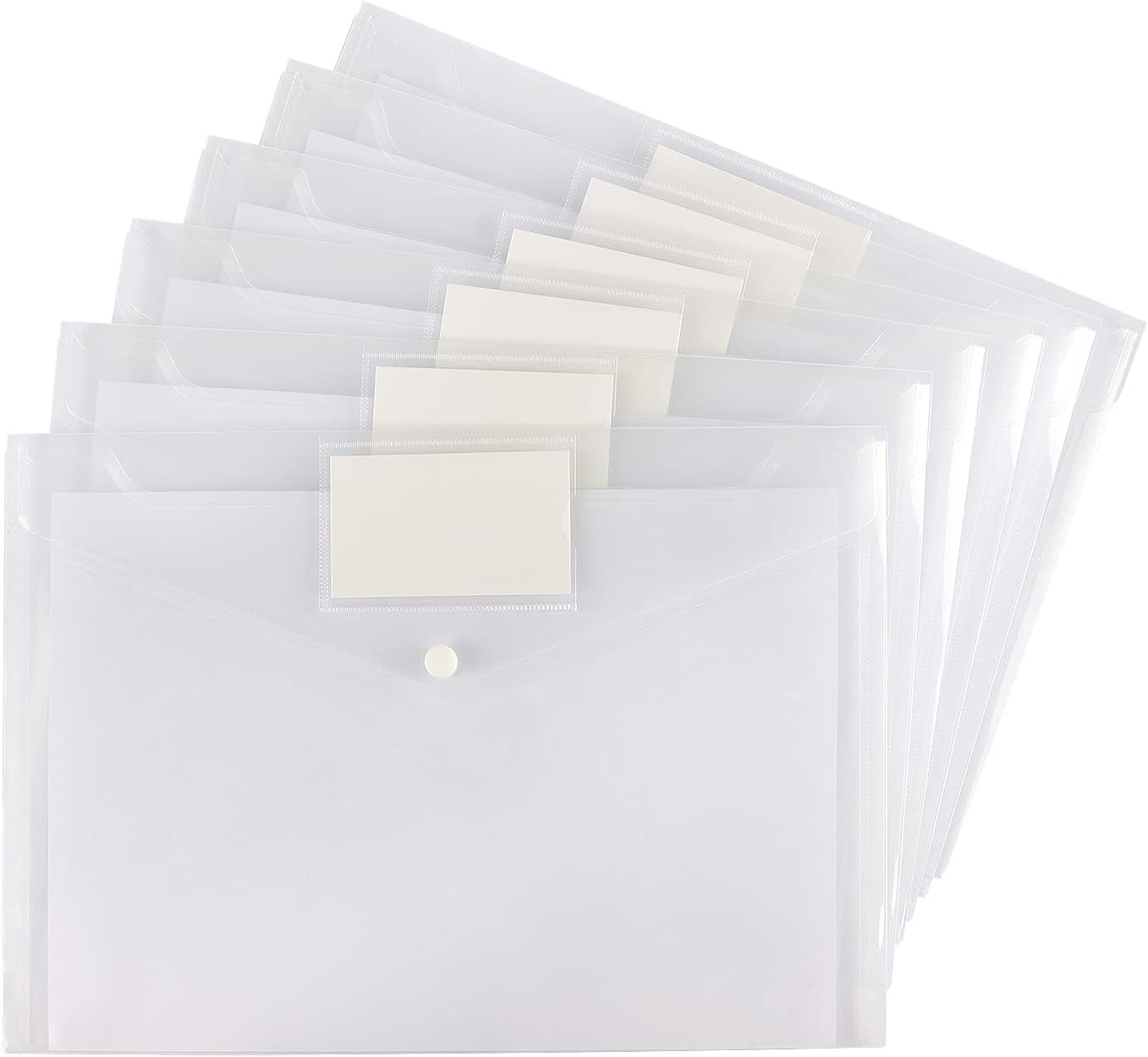 6 Pack Clear Document Folders Plastic Envelopes Poly Envelopes File Envelopes with Label Pocket and Snap Button for Home Work Office Organization, Letter Size/A4 Size, White