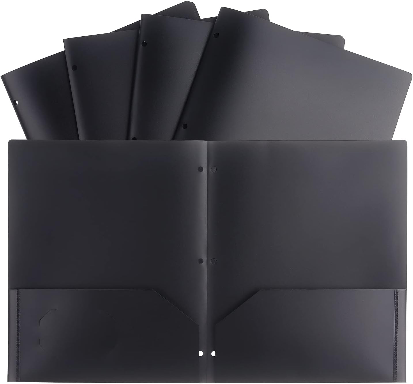 Tamaki 4 Pack Heavy Duty Black Plastic Folders with 2 Pockets, 3 Ring Folders for School, Home or Office, Black