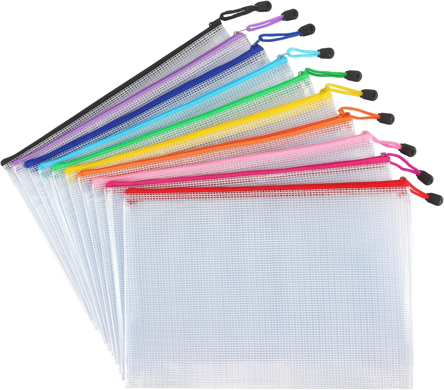 Tamaki 10 Pack Mesh Zipper Pouch Document Bag Waterproof Zip File Folders for School Office Supplies Travel Storage Bags