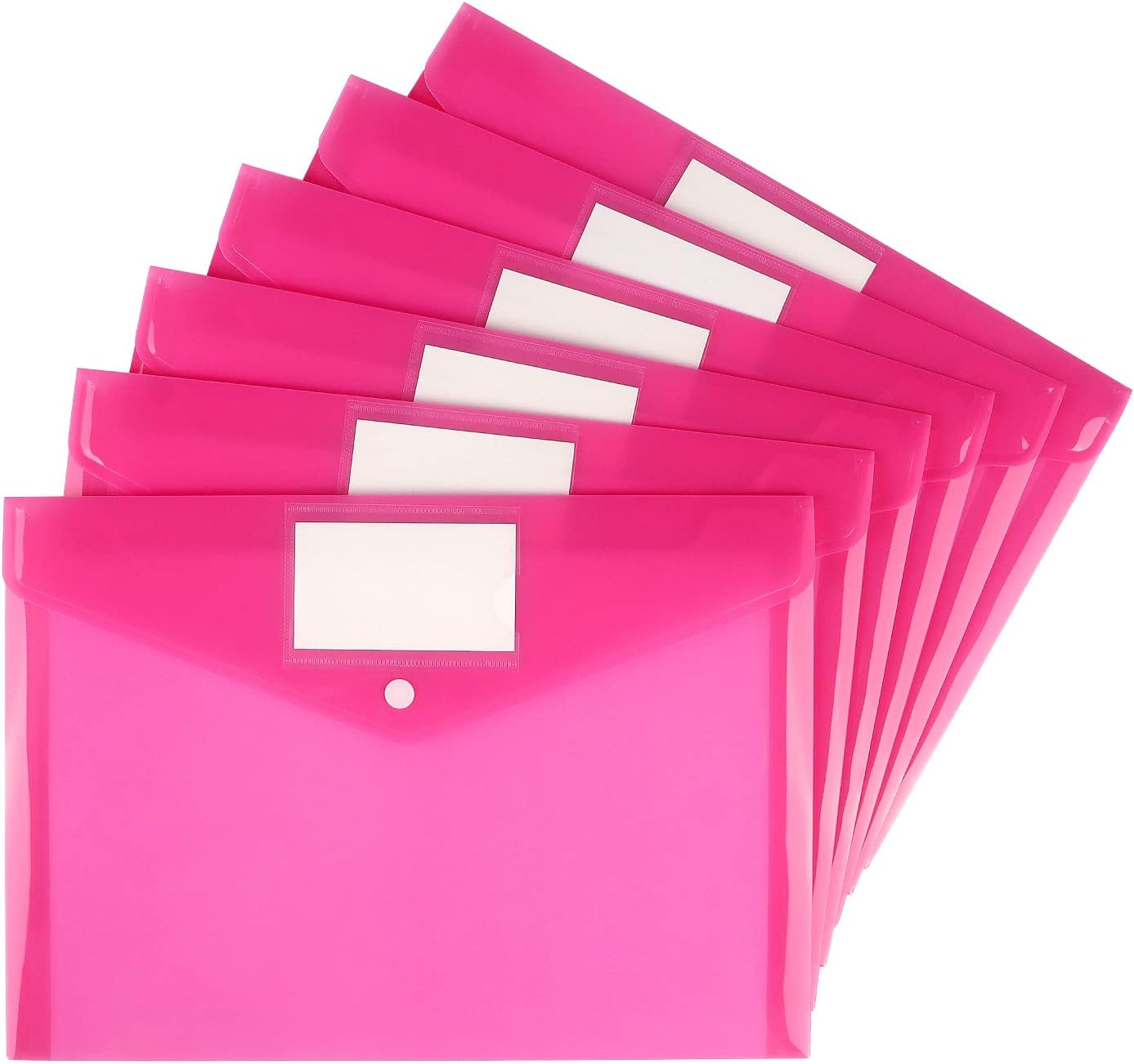 6 Pack Clear Document Folders Plastic Envelopes Poly Envelopes File Envelopes with Label Pocket and Snap Button for Home Work Office Organization, Letter Size/A4 Size (Pink)