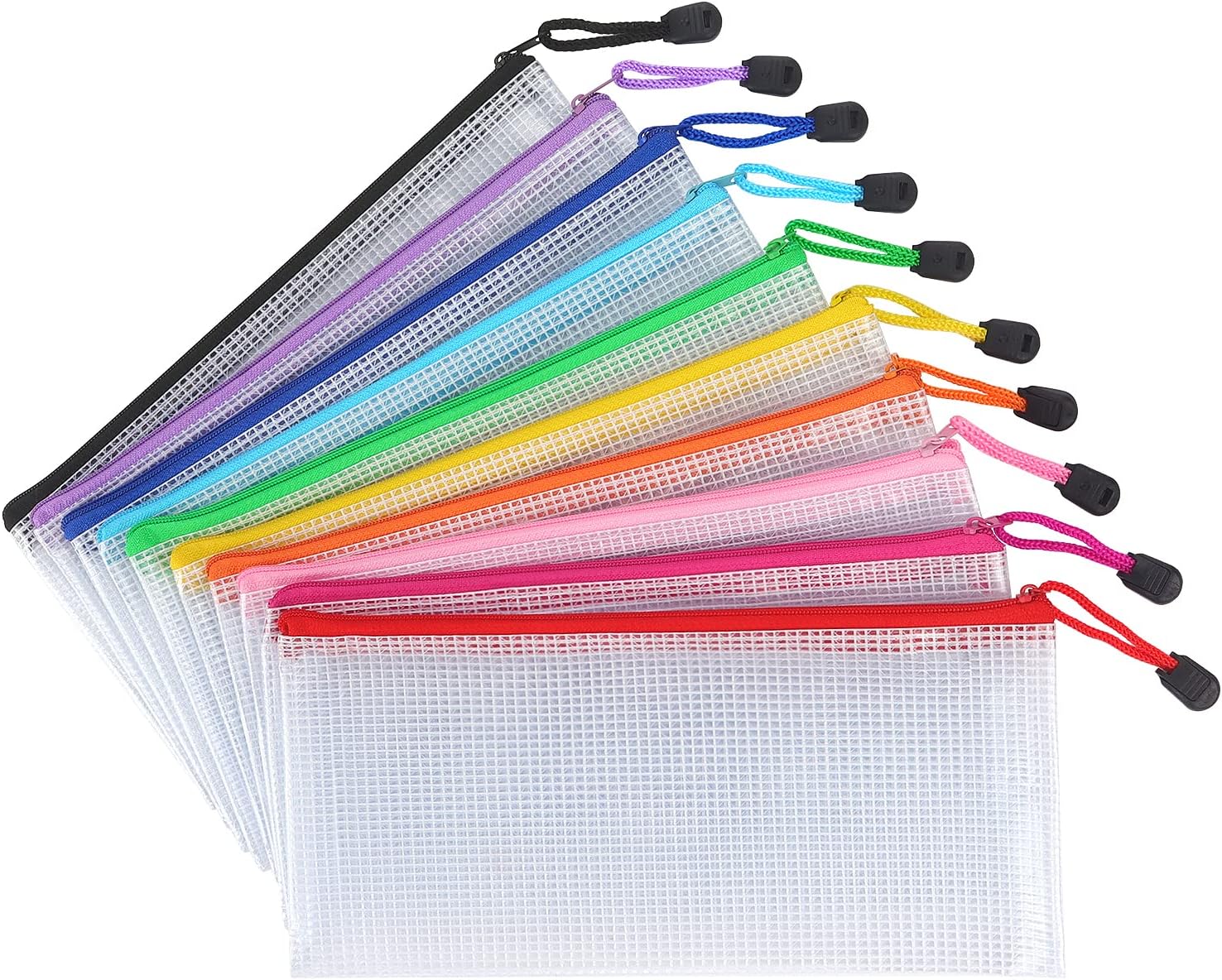 Tamaki 10 Pack Mesh Zipper Pouch Document Waterproof Zip File Bags Plastic Pencil Pouches A6 Size for Classroom Organization School Office Supplies(Colorful)