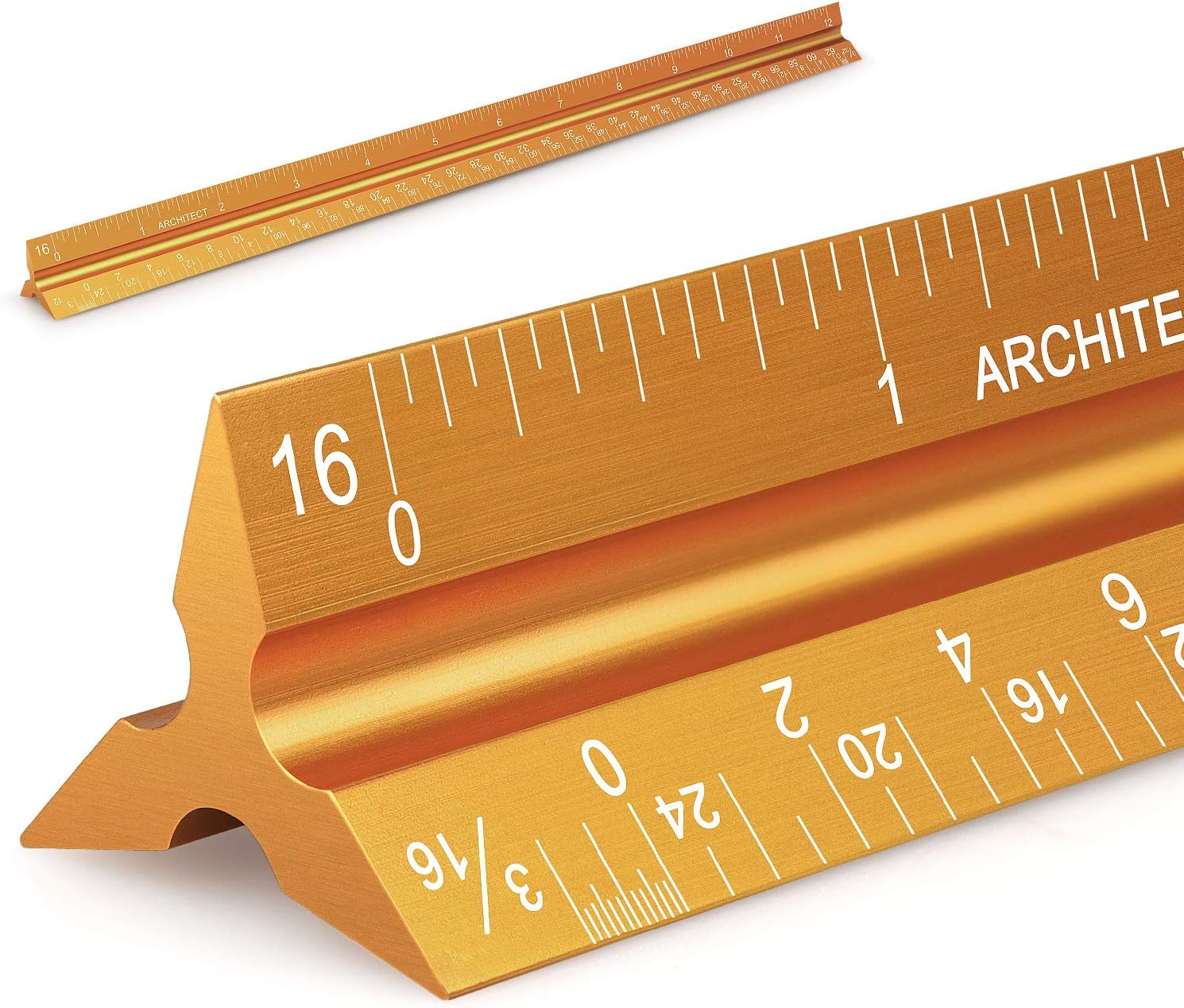 12 Architectural Scale Ruler Aluminum Architect Scale Triangular Scale Ruler for Architects, Draftsman, Students and Engineers, Golden