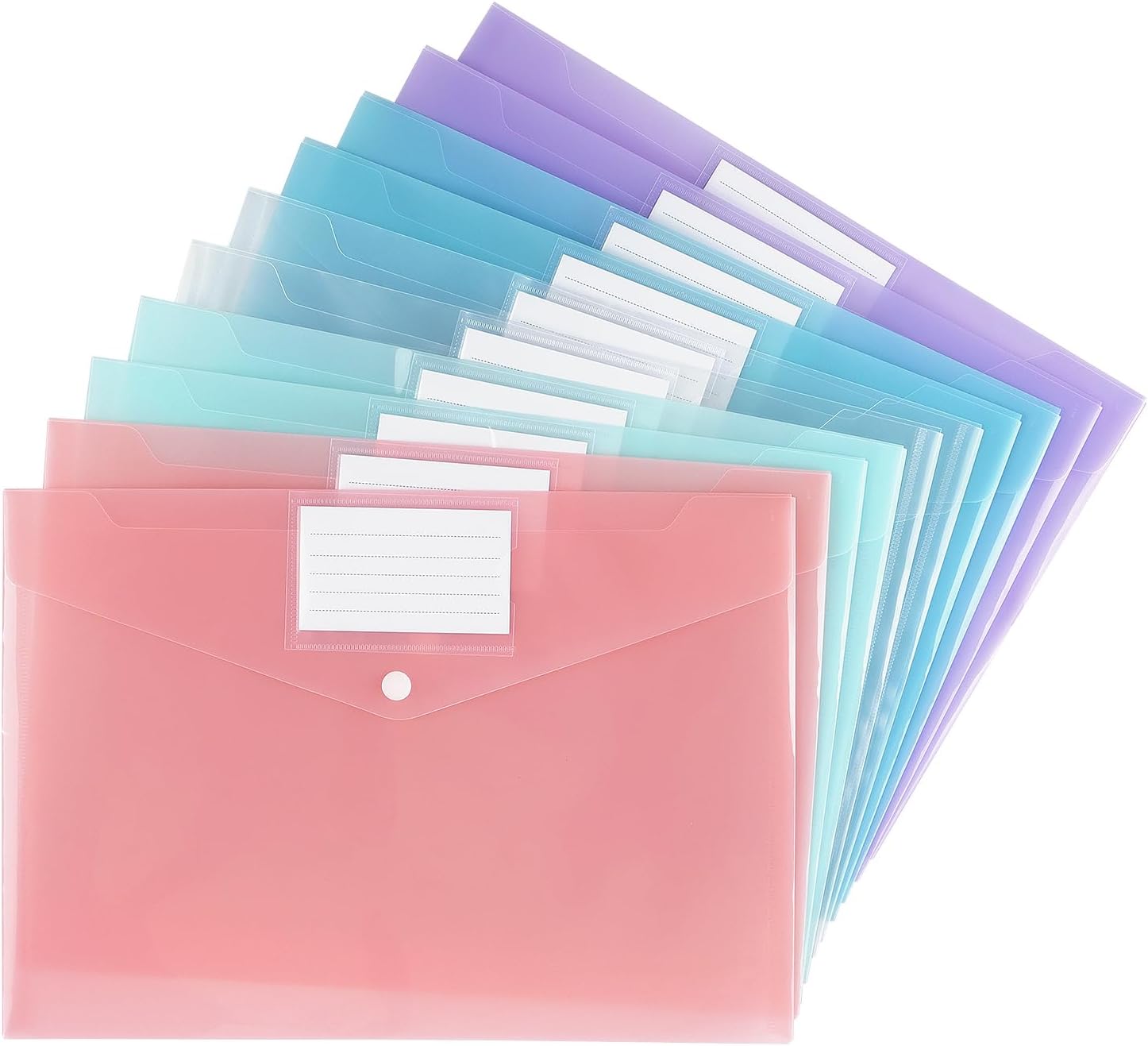 Tamaki 10 Pack Pastel Plastic Envelopes Poly Envelopes, Clear Document Folders Plastic File Folders for Home Work Office Organization, Letter Size/A4 Size, Assorted Color