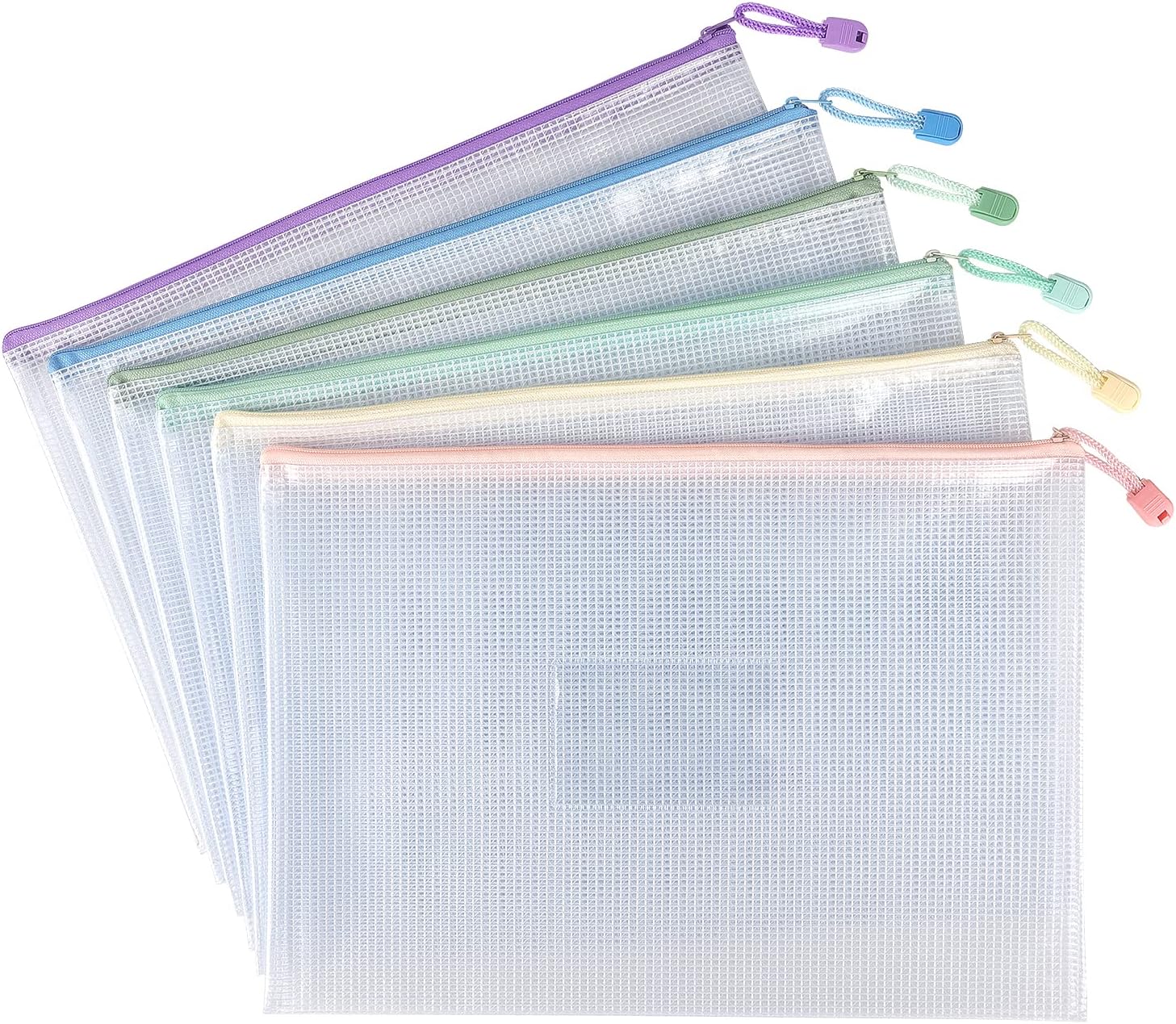 6 Pack Mesh Zipper Pouch with Label Pocket, Waterproof Zipper Bags, Document Bag Letter/A4, Durable Pouches for Organization Bag Board Game Storage