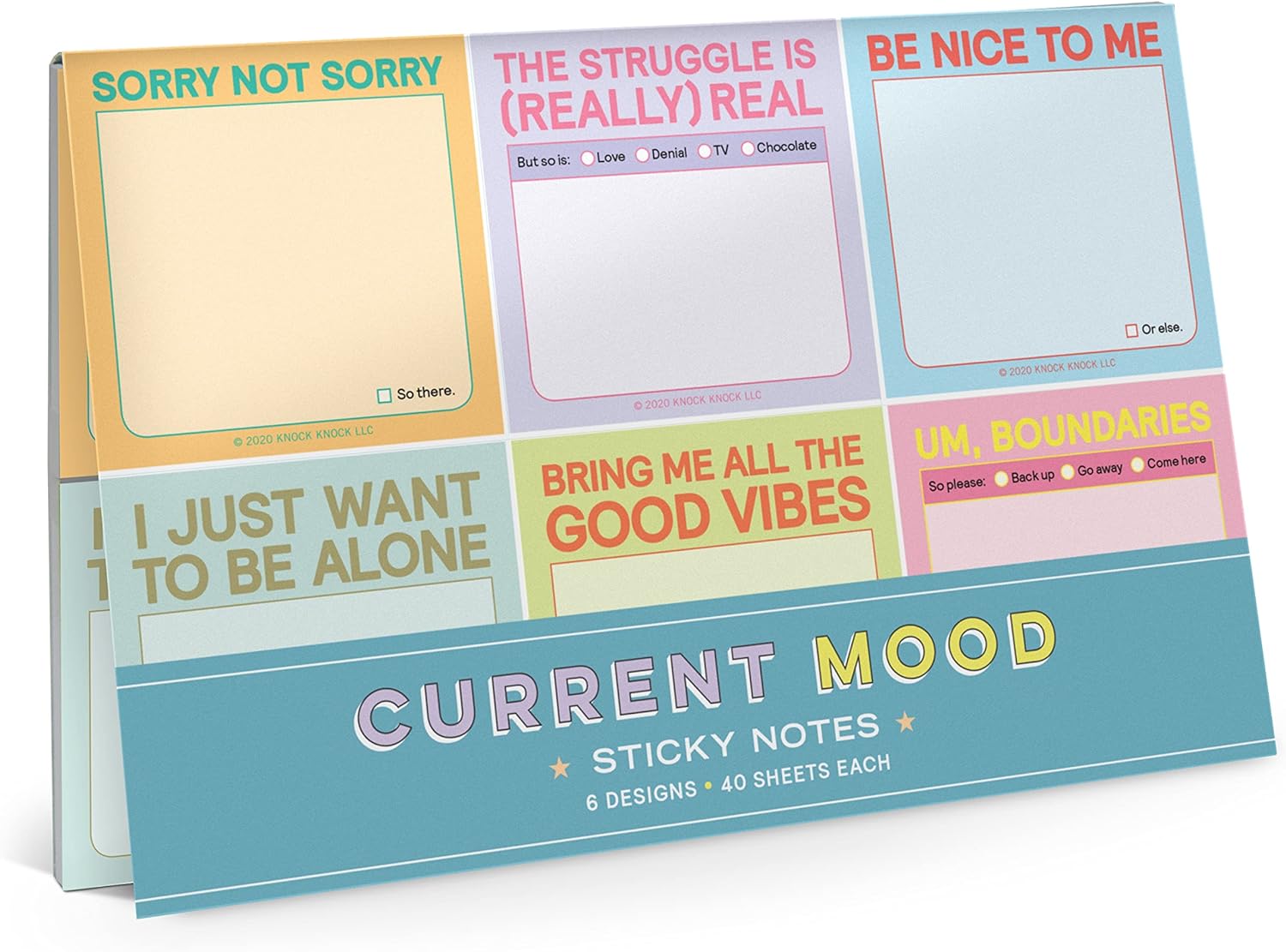 Knock Knock Current Mood Sticky Packet Set, 6 Sticky Note Pads Set, 2.75 x 2.75-Inches and 40-Sheets Each