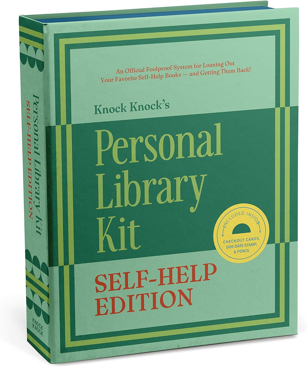 Knock Knock Self-Help Edition Personal Library Kit & Gift for Book Lovers - Card Catalog Checkout Cards, Bookplates, Date Stamp & Inkpad 6 x 7.5 x 1.25 inches