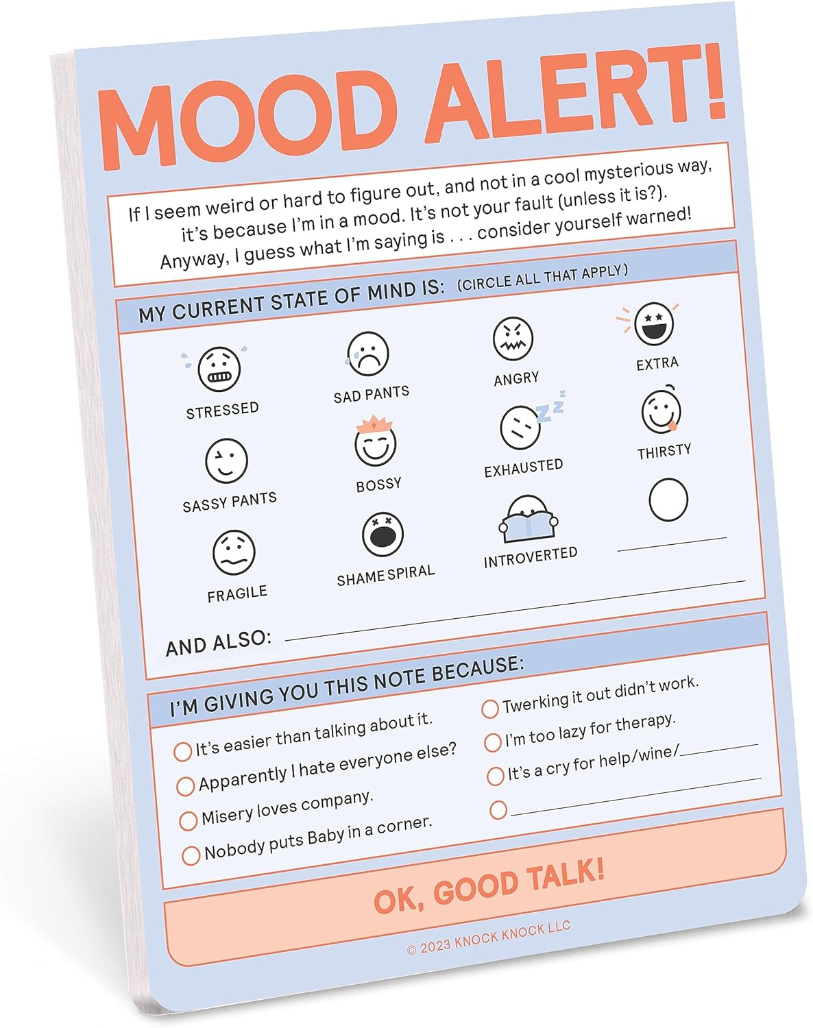 Knock Knock Today' Mood Nifty Note Pad, Mood Tracker Pad & Funny Notepads, 4 x 5.25-inches