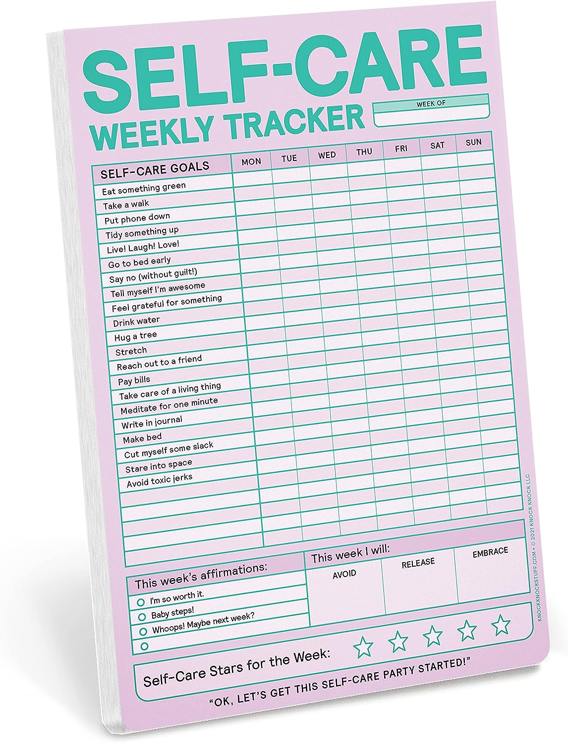 Knock Knock Self-Care Weekly Tracker Pad, Step-by-Step Self-Care Checklist Note Pad (Pastel Version), 6 x 9-inches