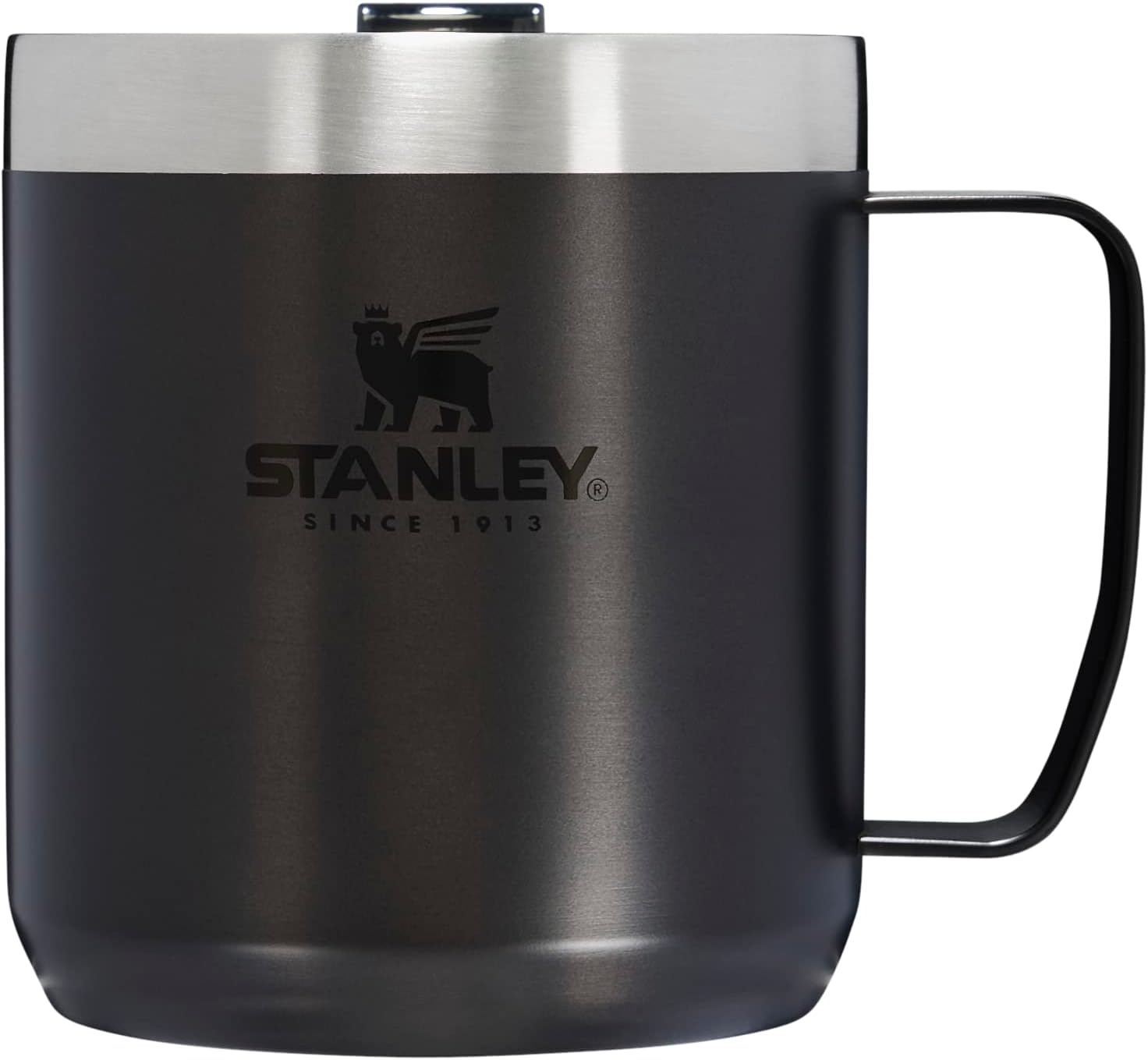 Stanley Stay Hot Camp Mug - Durable 18/8 Stainless Steel Insulated Mug - Splash-Free Tritan Drink-Thru Lid - 12 OZ - Charcoal Glow