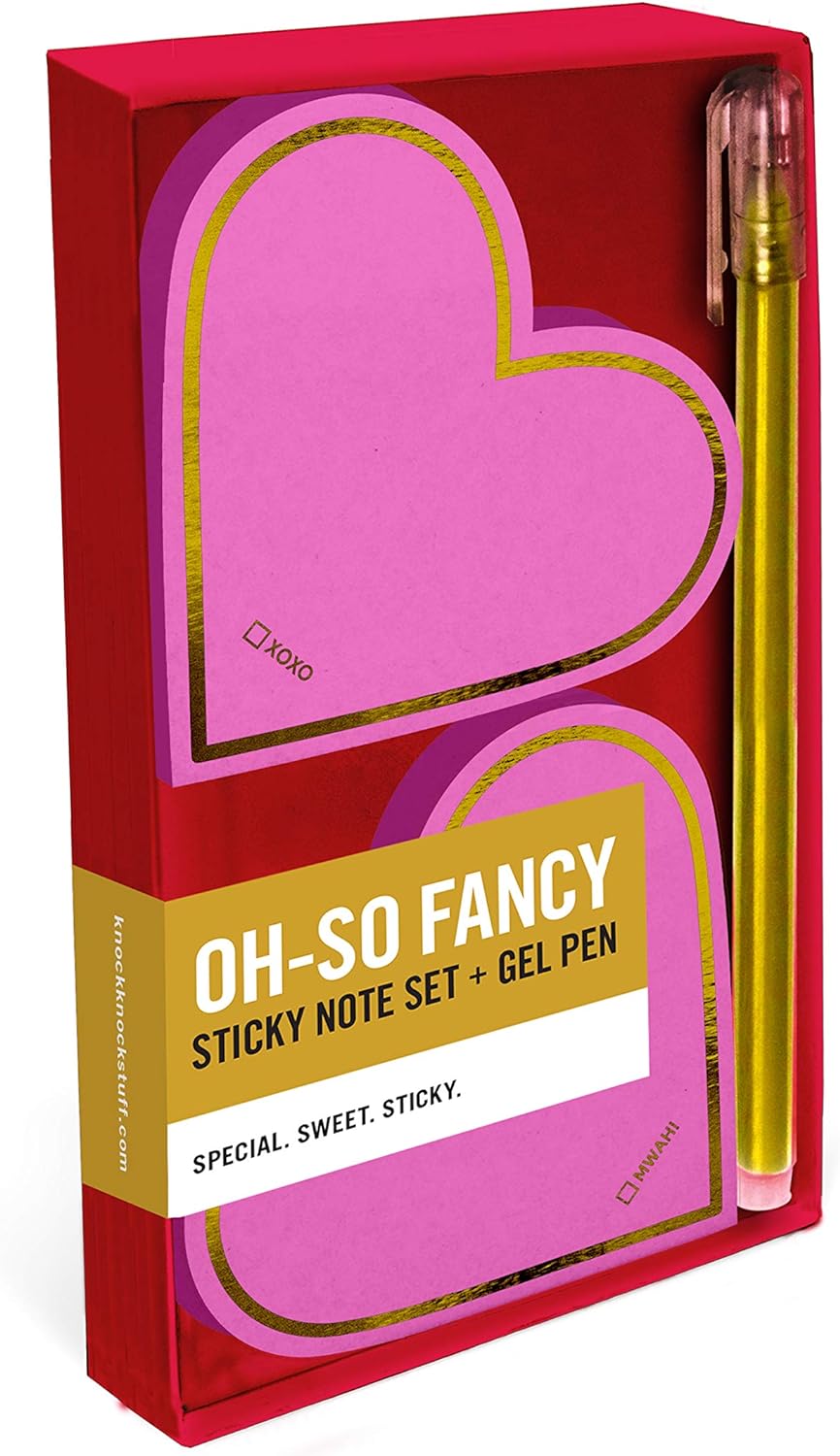 Knock Knock 2-Pack Hearts Sticky Set with Gold Metallic Gel Pen