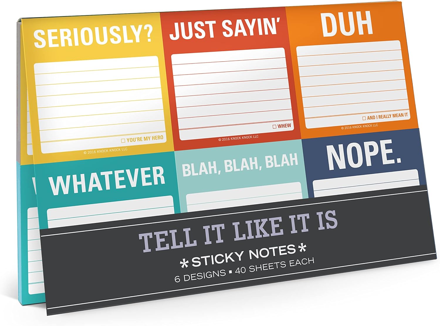 Knock Knock Tell It Like It is Sticky Note Packet, 6 Sticky Note Pads Set, 2.75 x 2.75-Inches and 40-Sheets Each