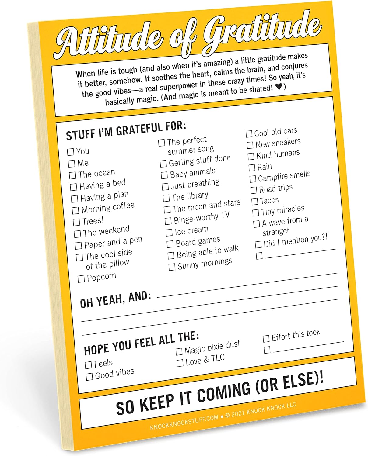 Knock Knock Attitude of Gratitude Nifty Note Pad, Gratitude Checklist Memo Notepad, 4 x 5.25-inches