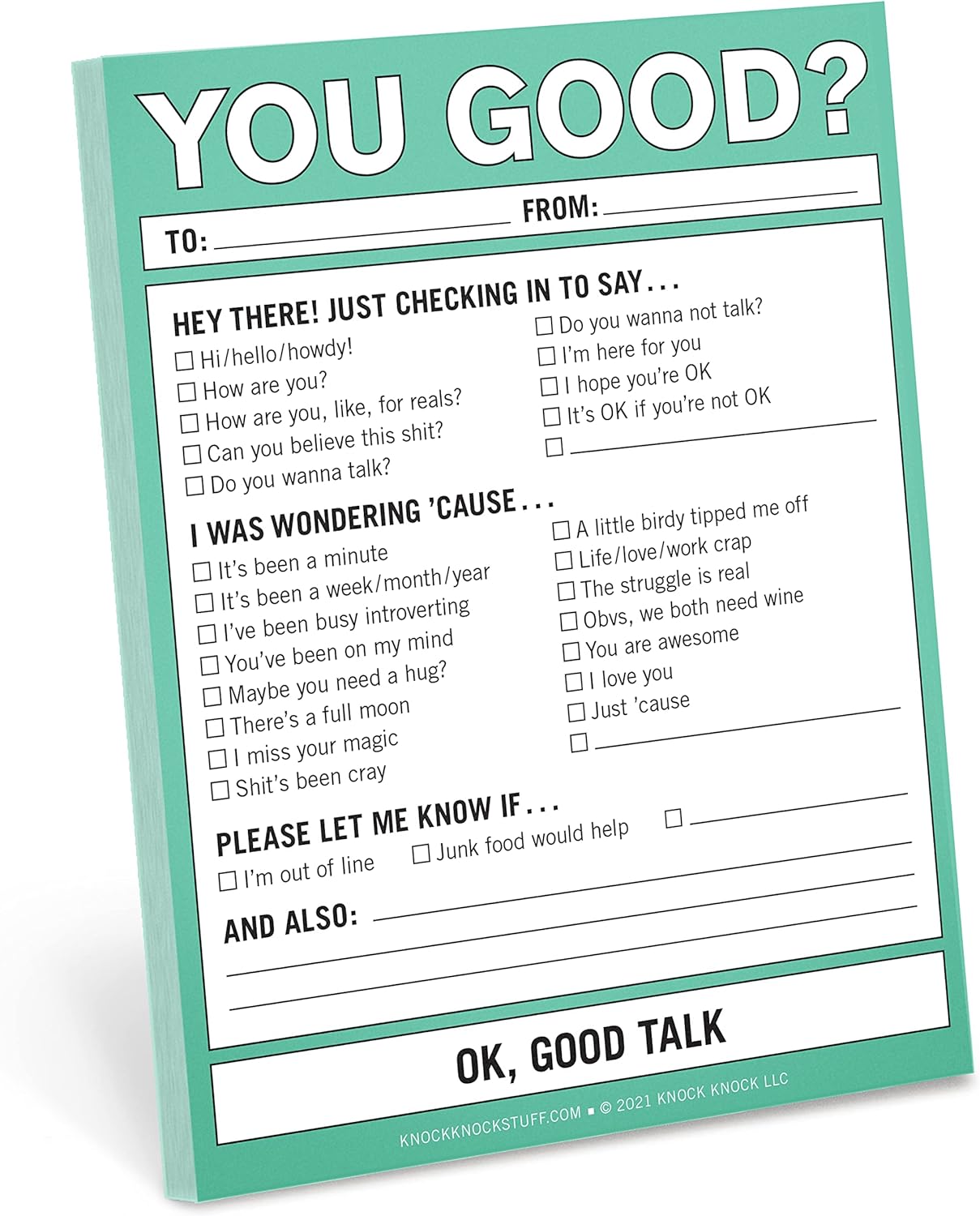 Knock Knock You Good Nifty Note Pad, Supportive Check-in Memo Notepad, 4 x 5.25-inches