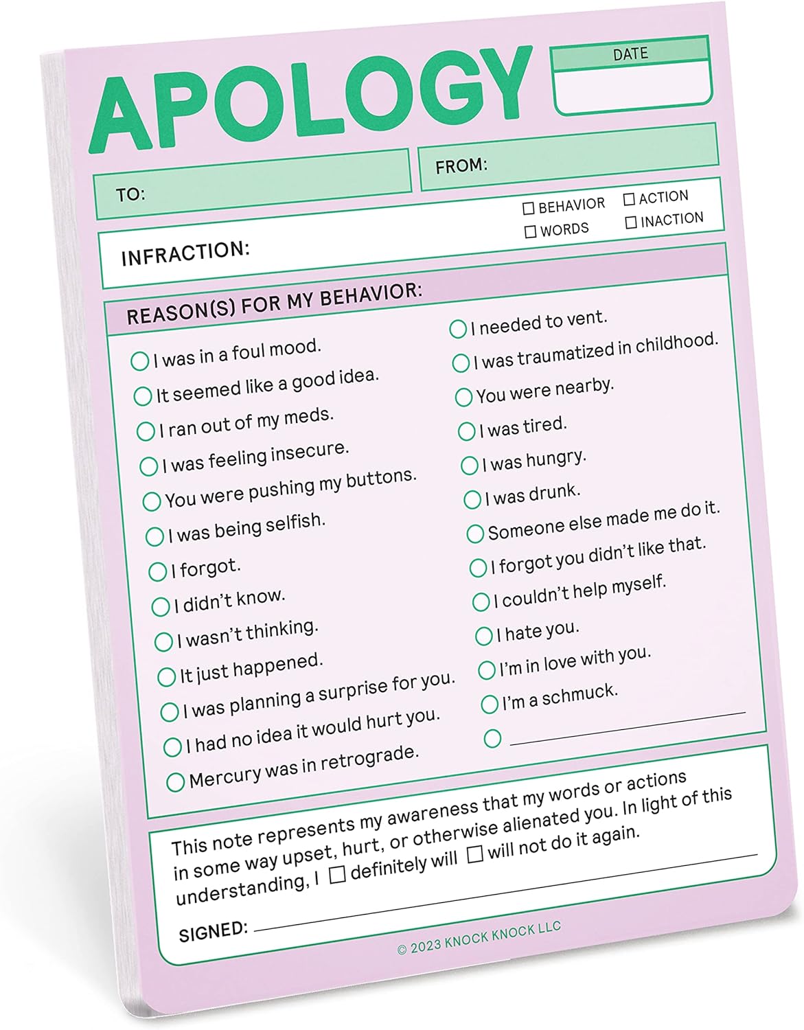 Knock Knock Apology Nifty Note, Sorry Memo & Apology Note Checklist Pad (Pastel Version), 4 x 5.25-inches