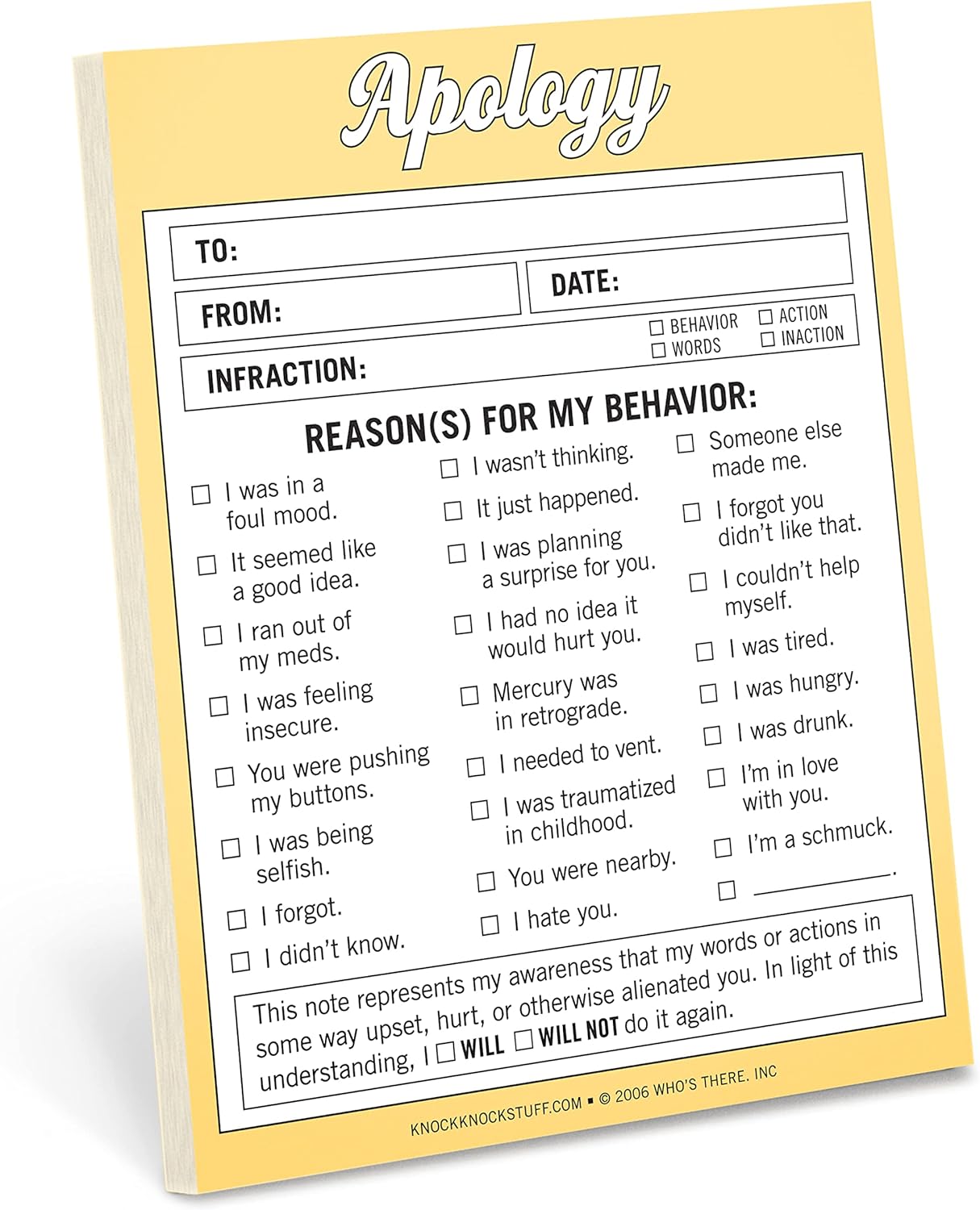 Knock Knock Apology Nifty Note, Checklist Memo Pad & Sorry Note, 4 x 5.25-inches