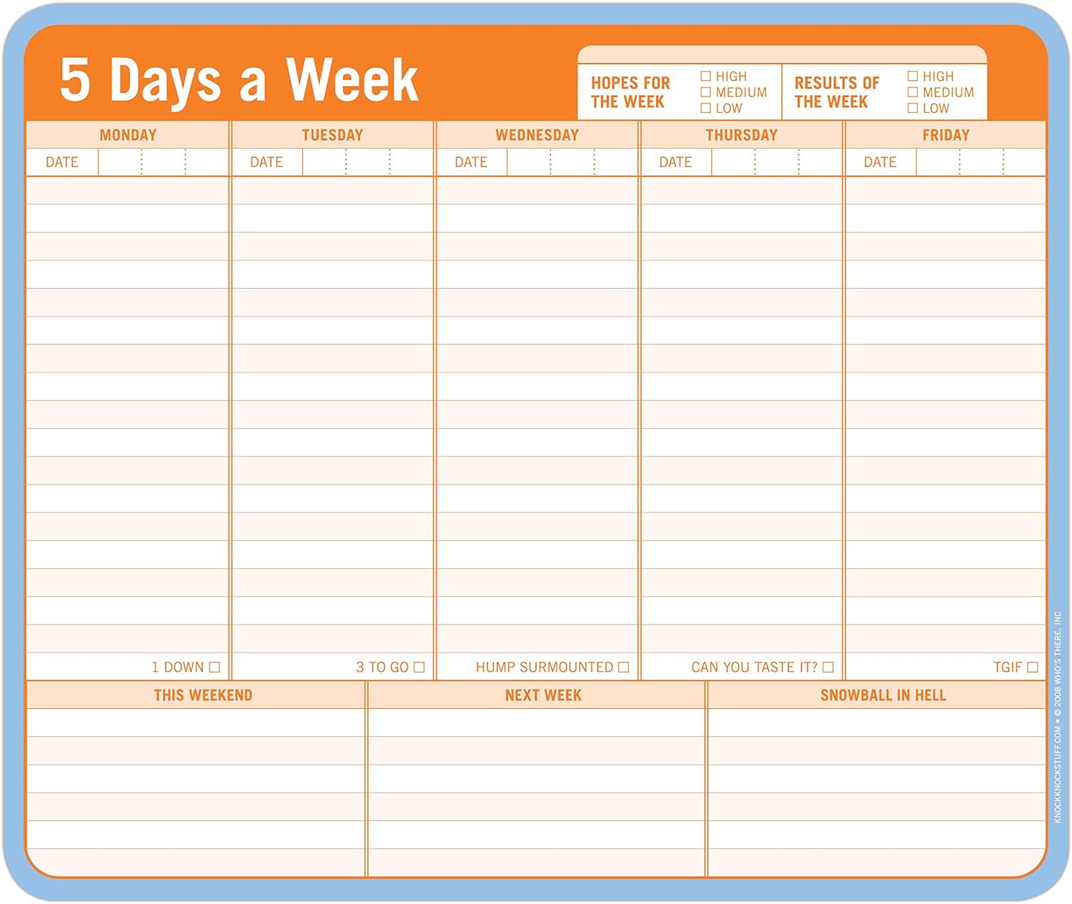 Knock Knock 5 Days a Week Paper Mouse Pad, Weekly Calendar Pad Tear Off & Daily To Do List Pad, 9.5 x 8-inches